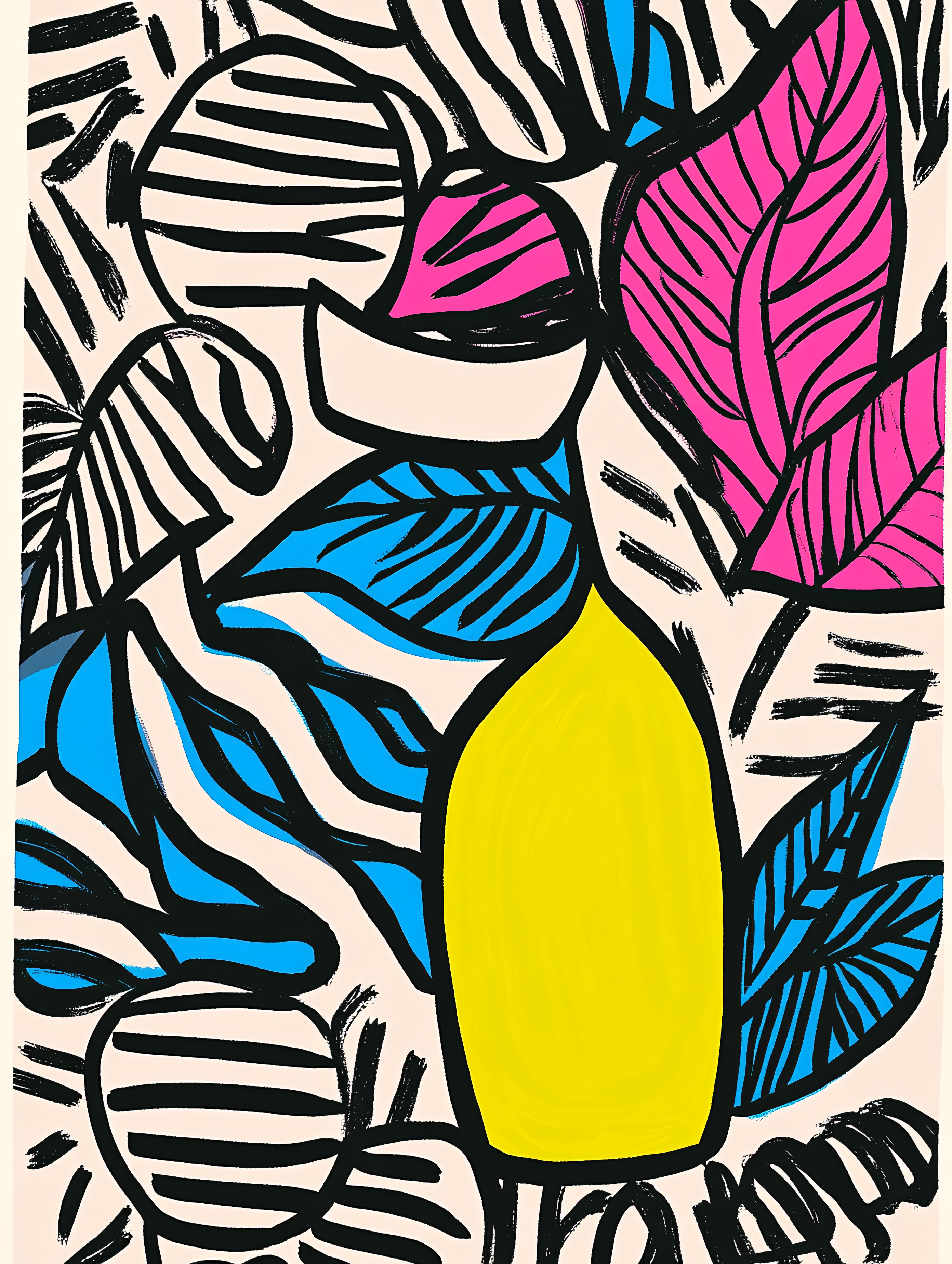 Bold Abstract Leaves And Vase