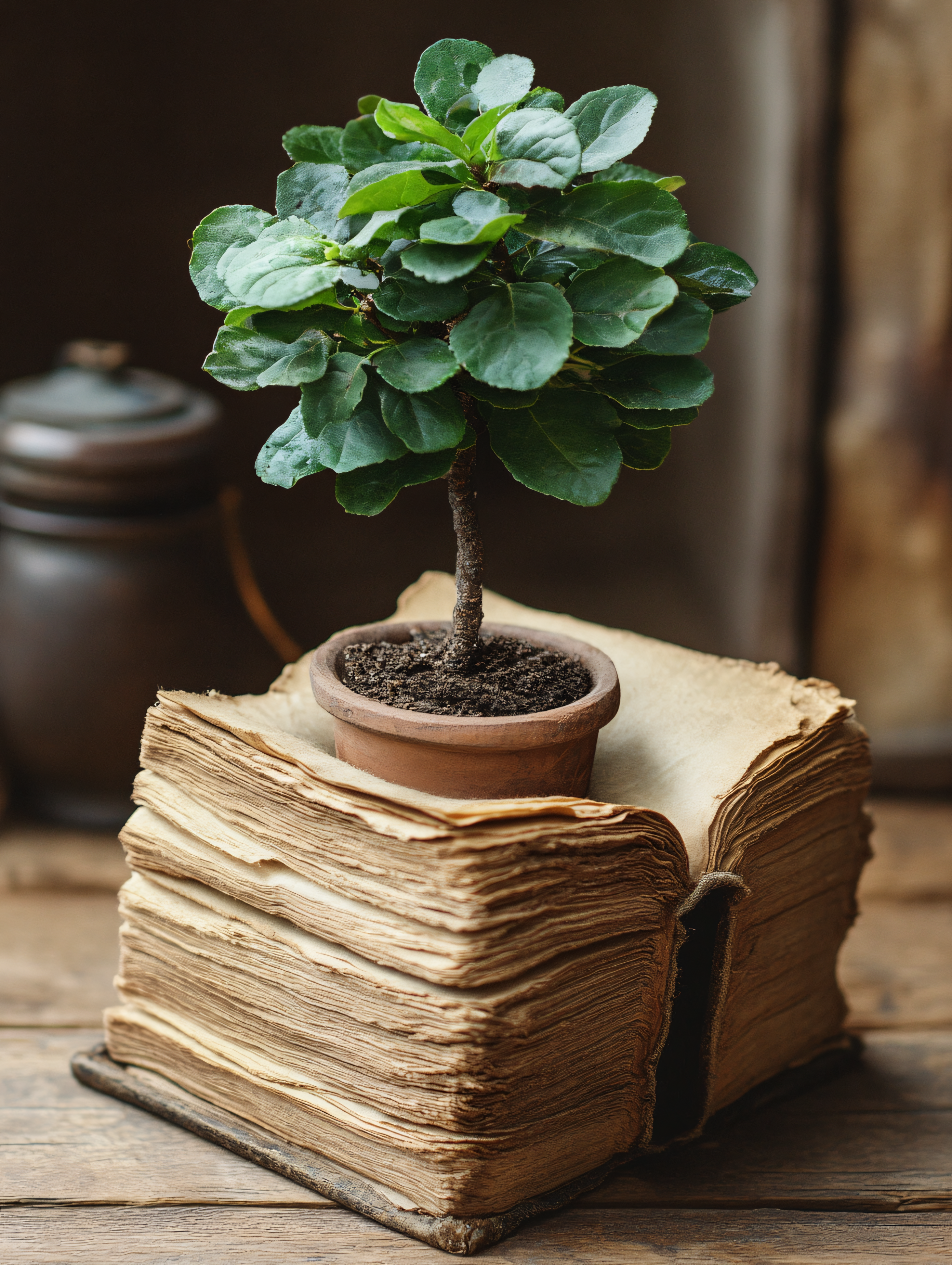 Bonsai Tree on Antique Book