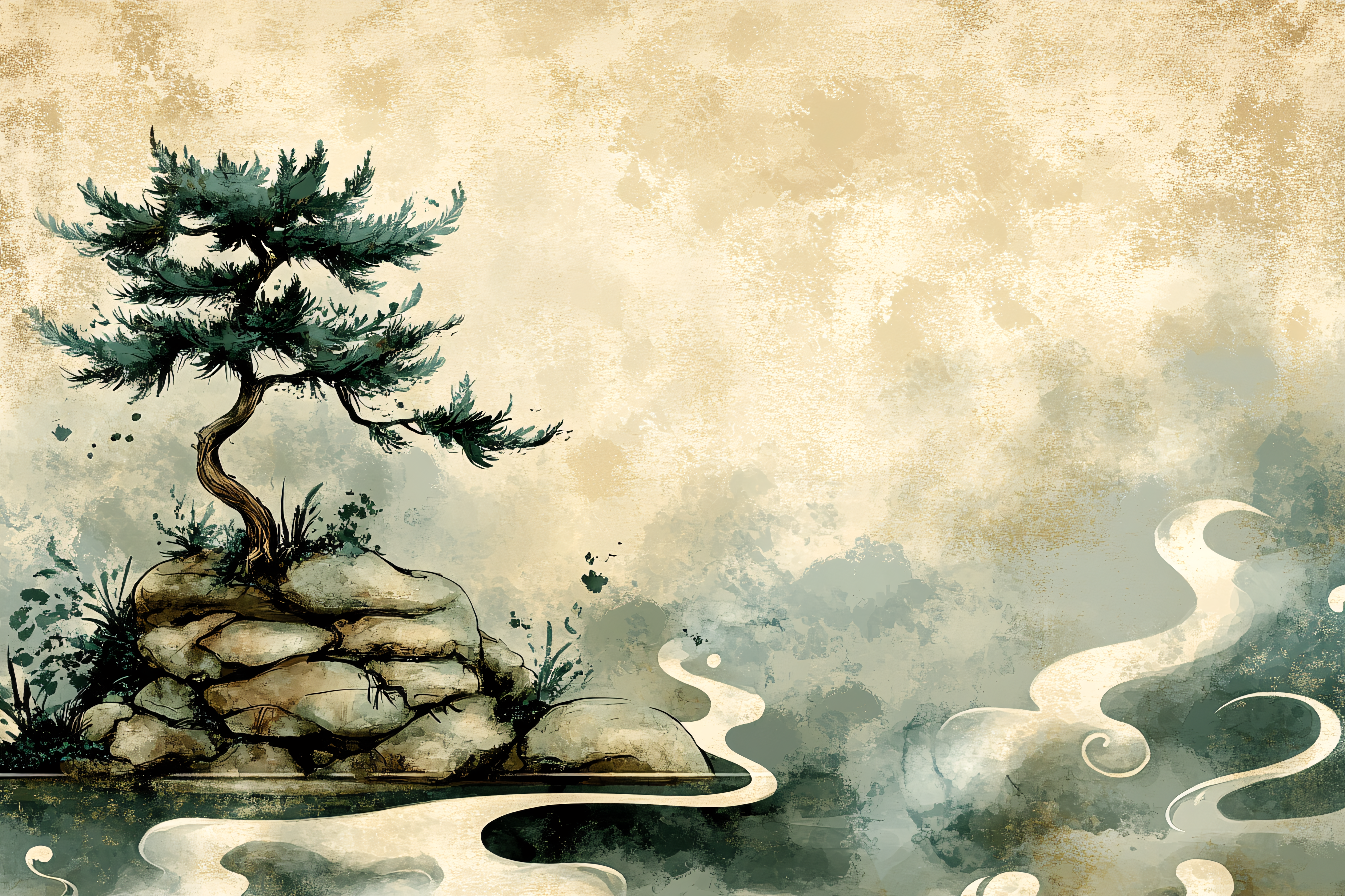 Bonsai Tree On Rocky Hill