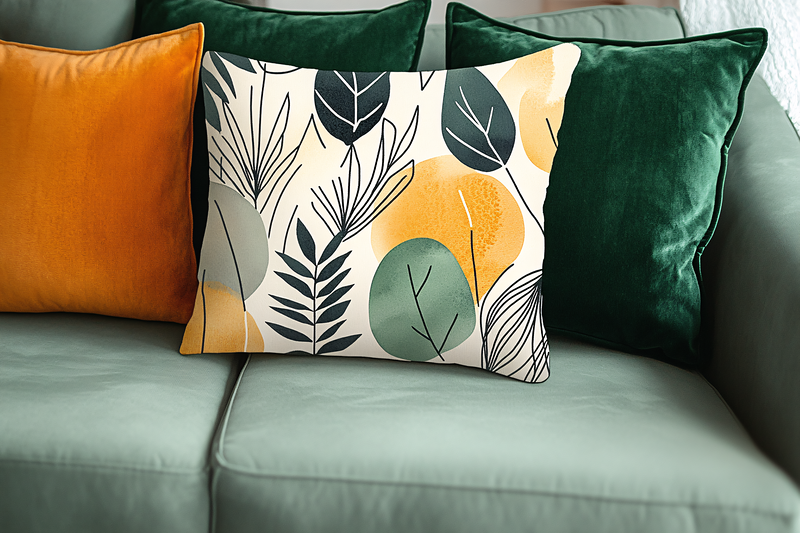 Botanical Leaves Pillow on Sofa