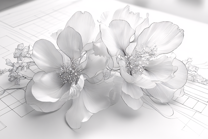 Botanical Sketch on Blueprint