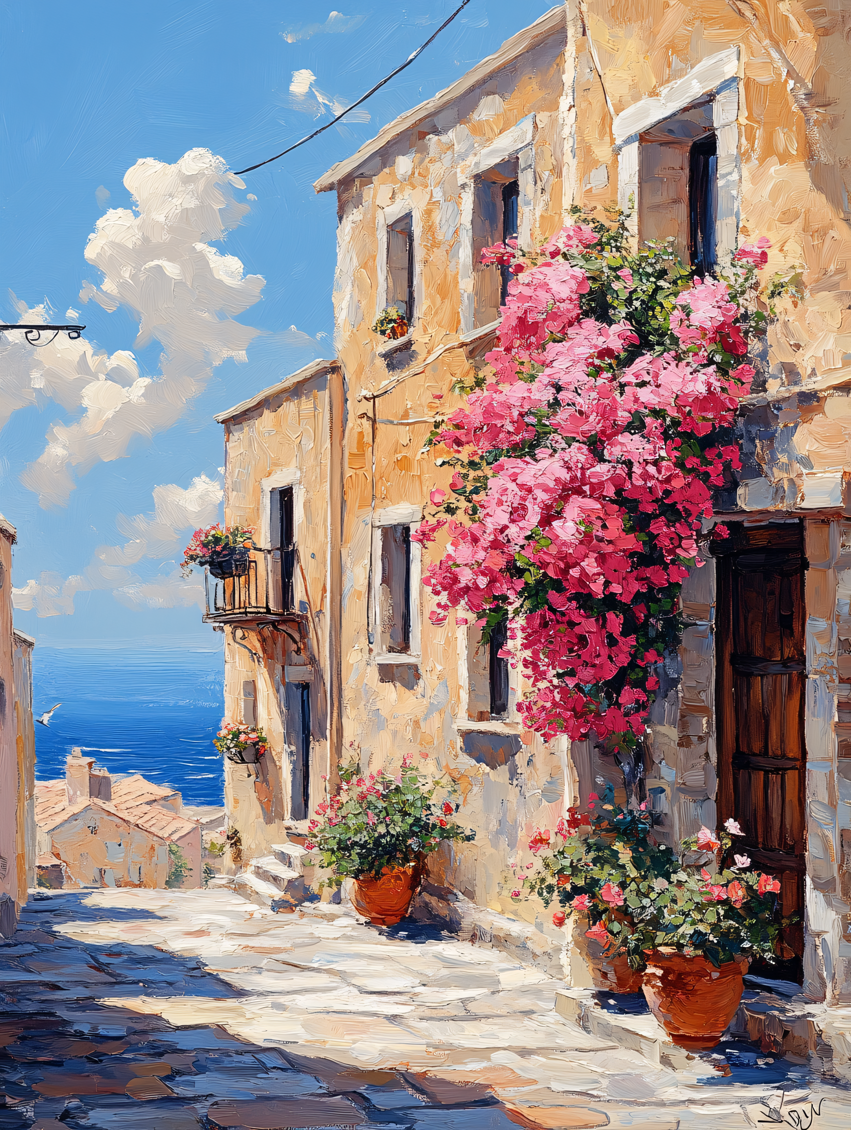 Bougainvillea Adorned Mediterranean Street