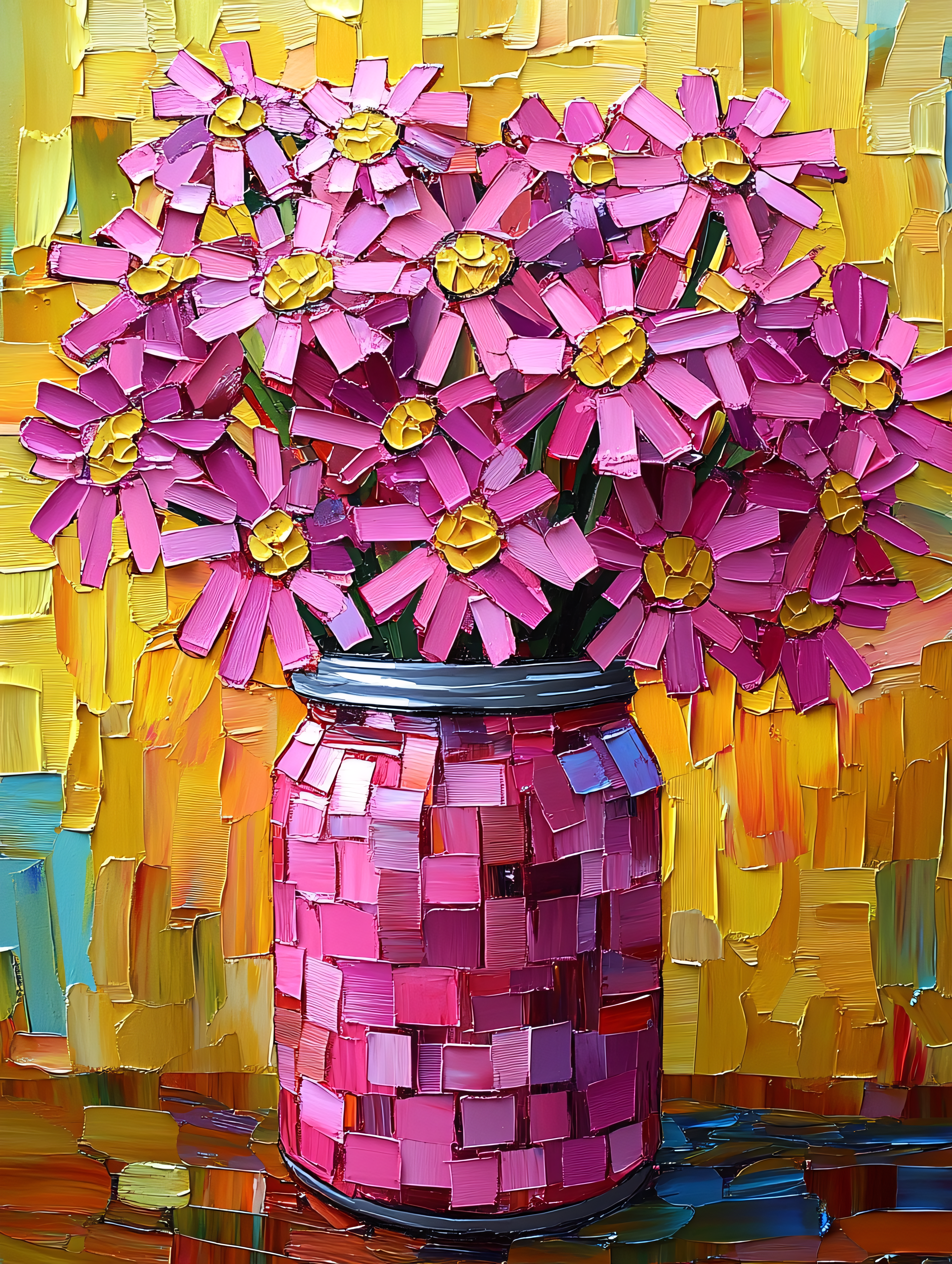 Bouquet Of Pink Daisies In Vase