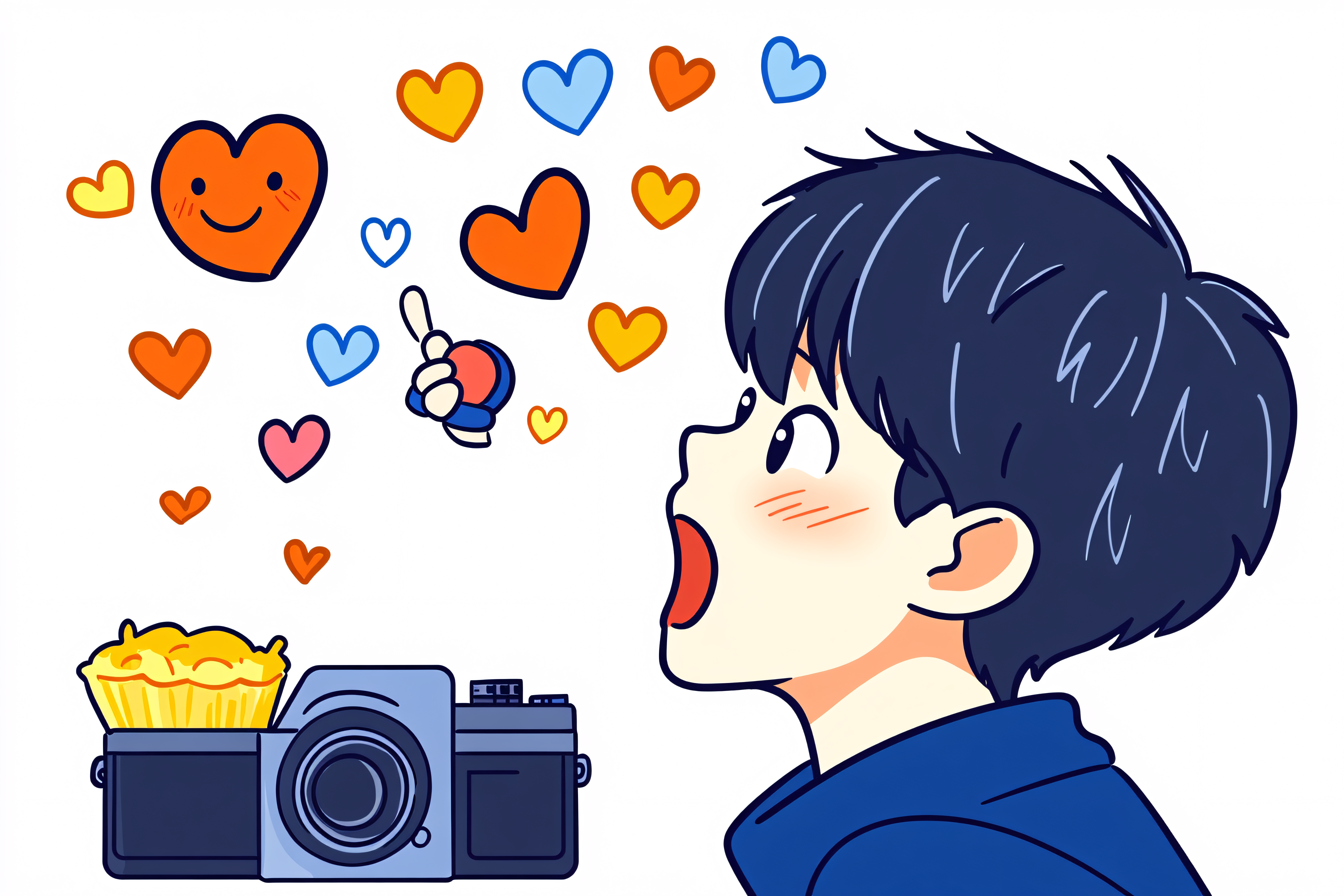 Boy Amazed by Hearts with Camera
