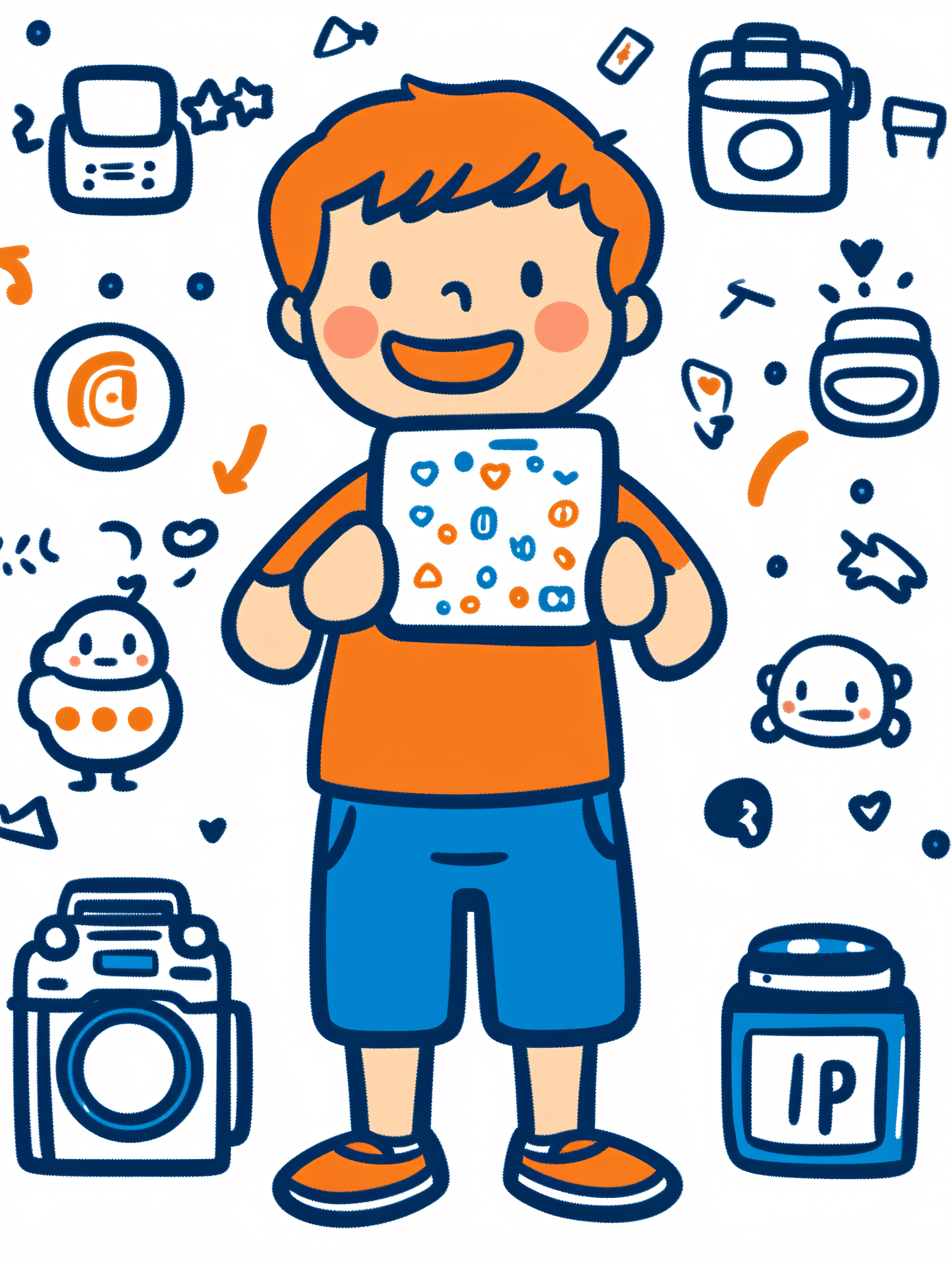 Boy Holding Tablet with Icons