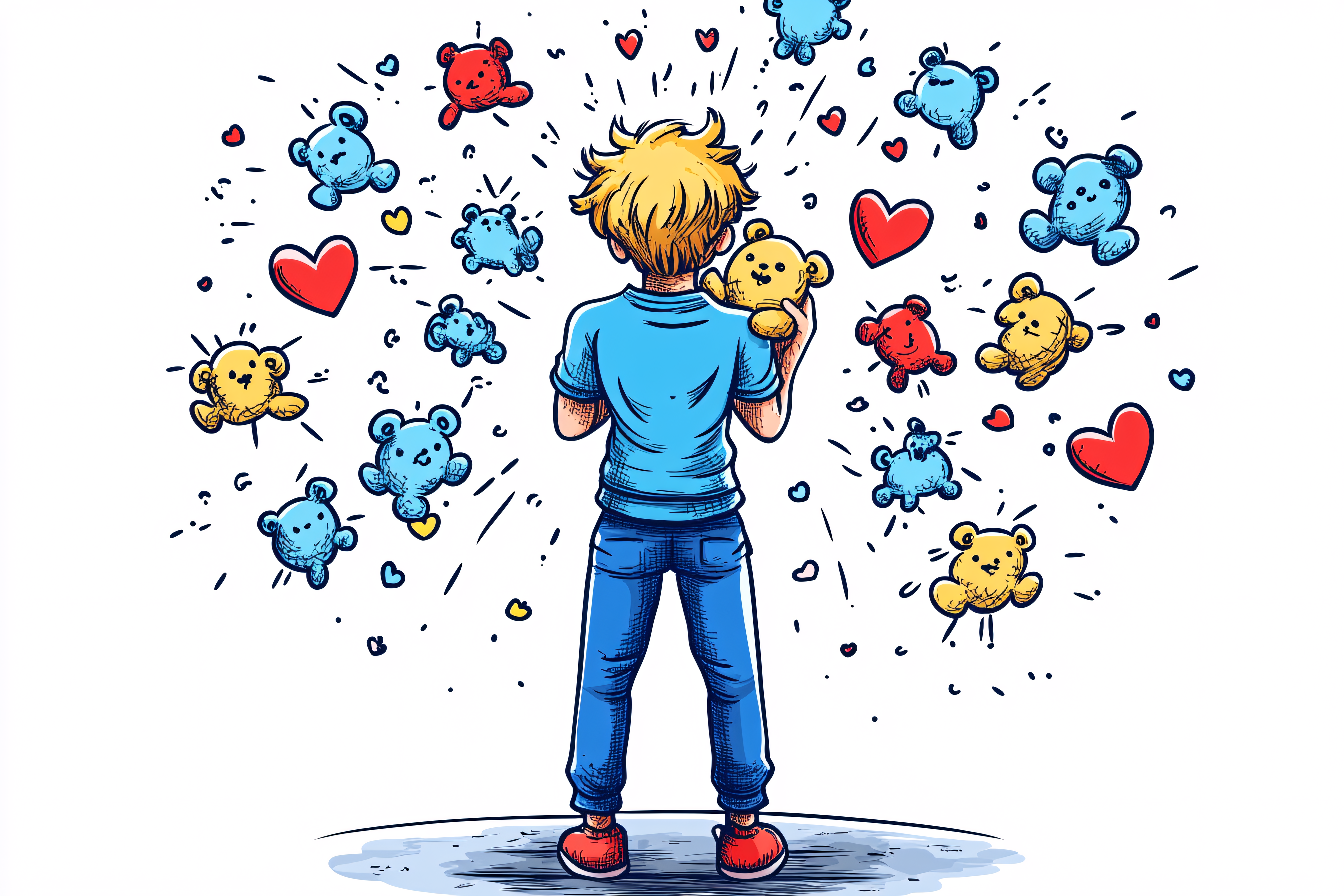 Boy Holding Teddy Bears