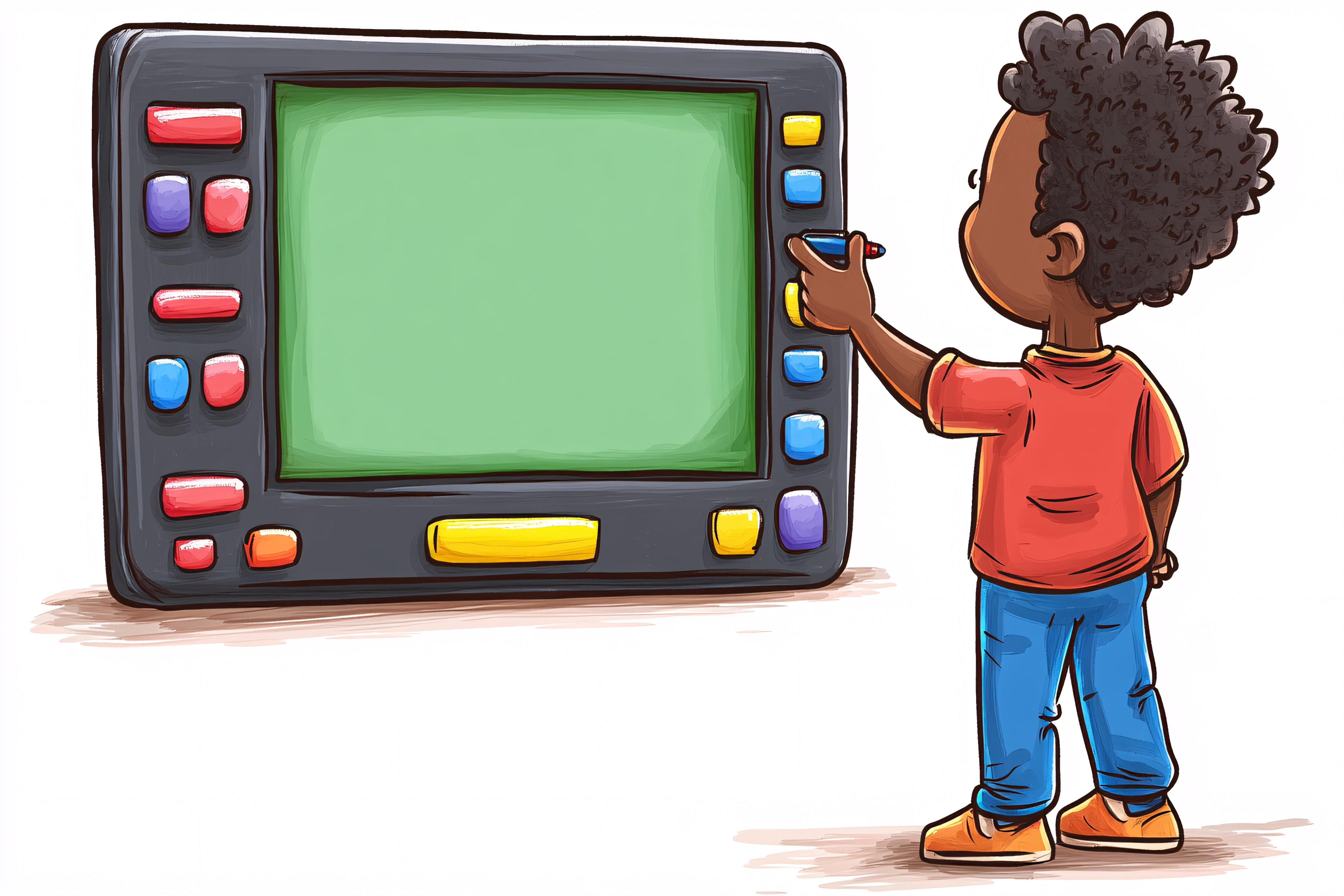 Boy Interacting with Retro Screen