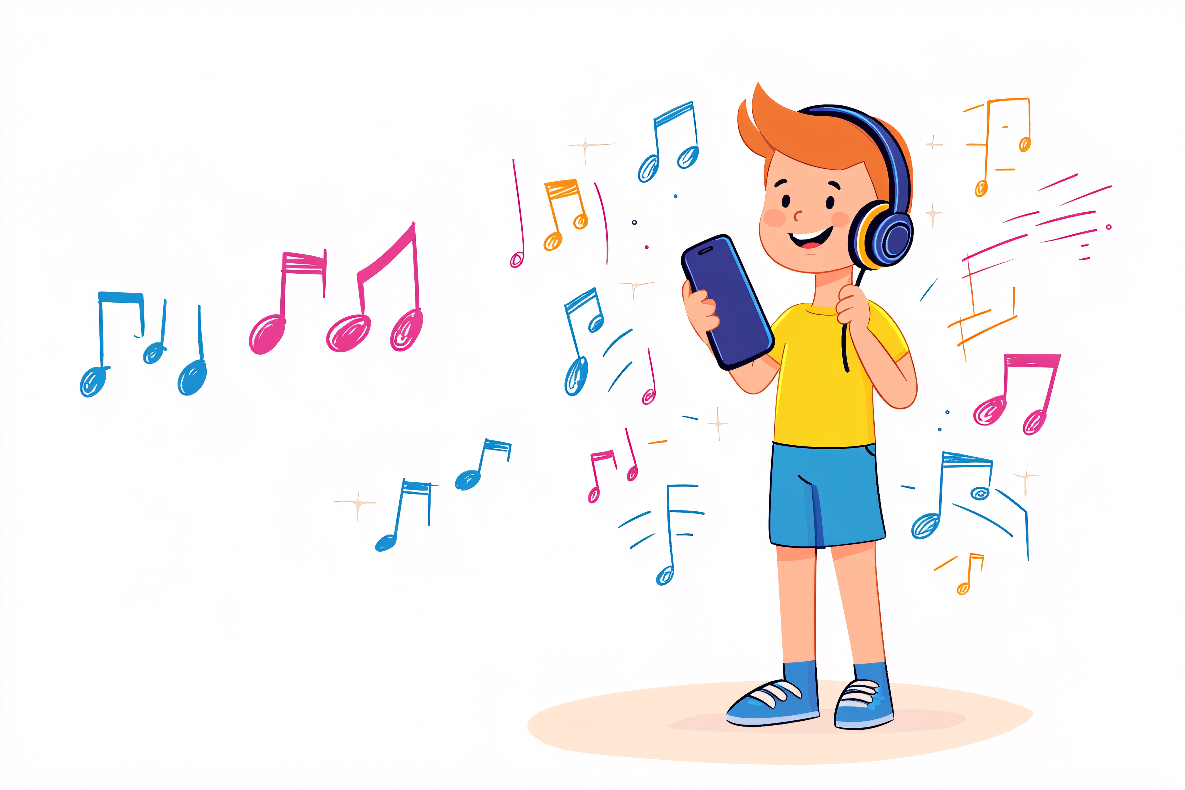 Boy Listening to Music with Phone