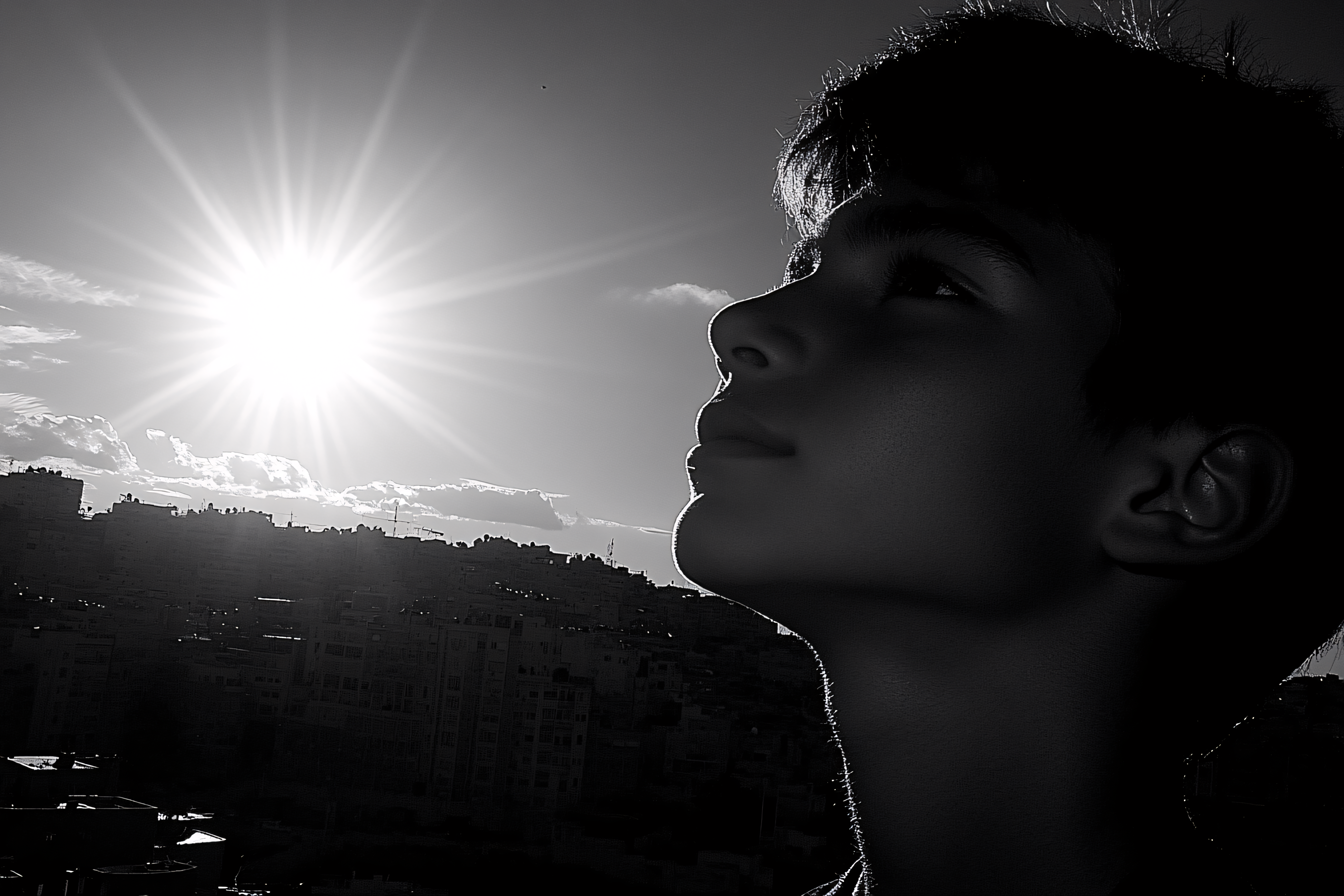 Boy Looking Upwards Sunlit