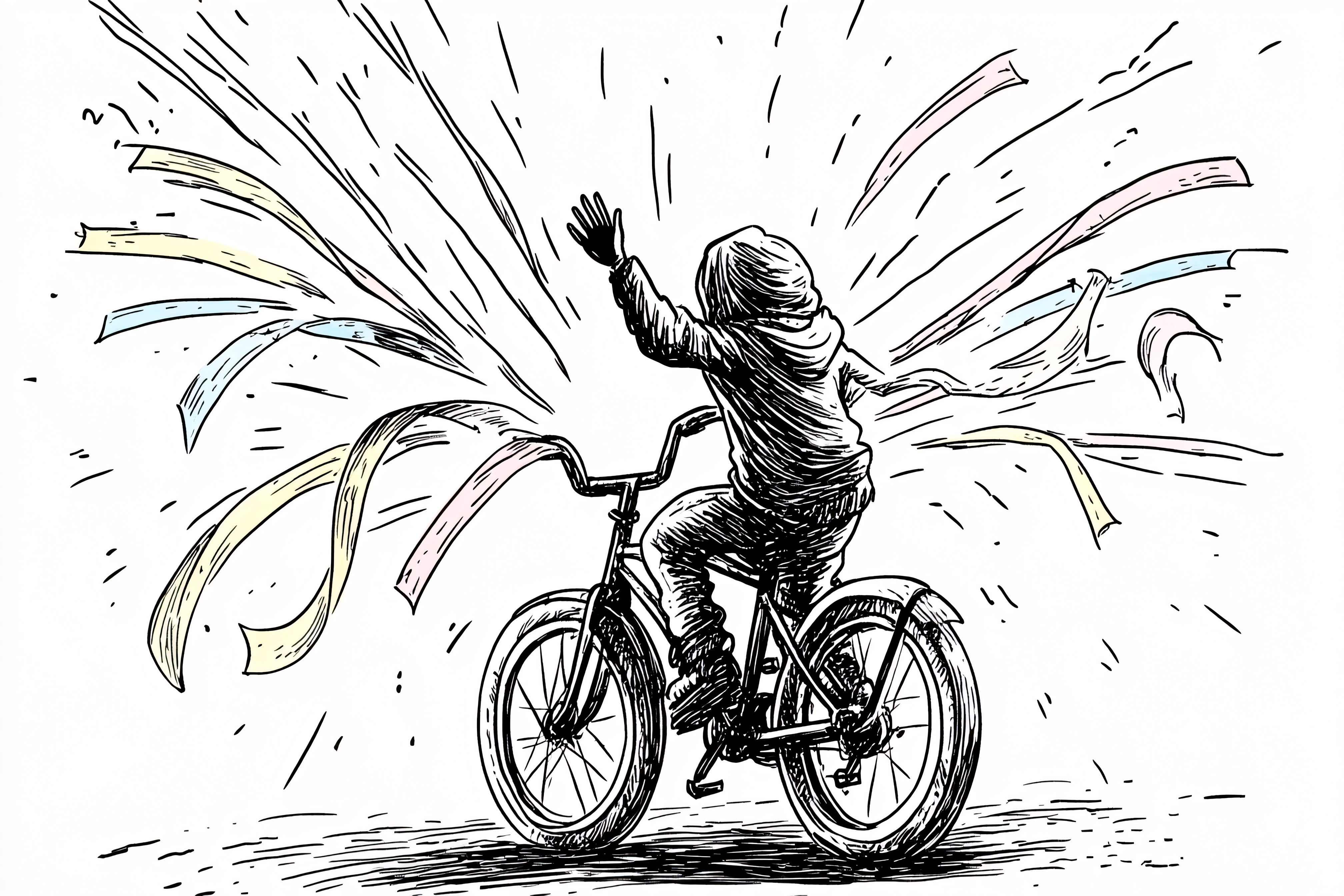 Boy on Bicycle with Streamers