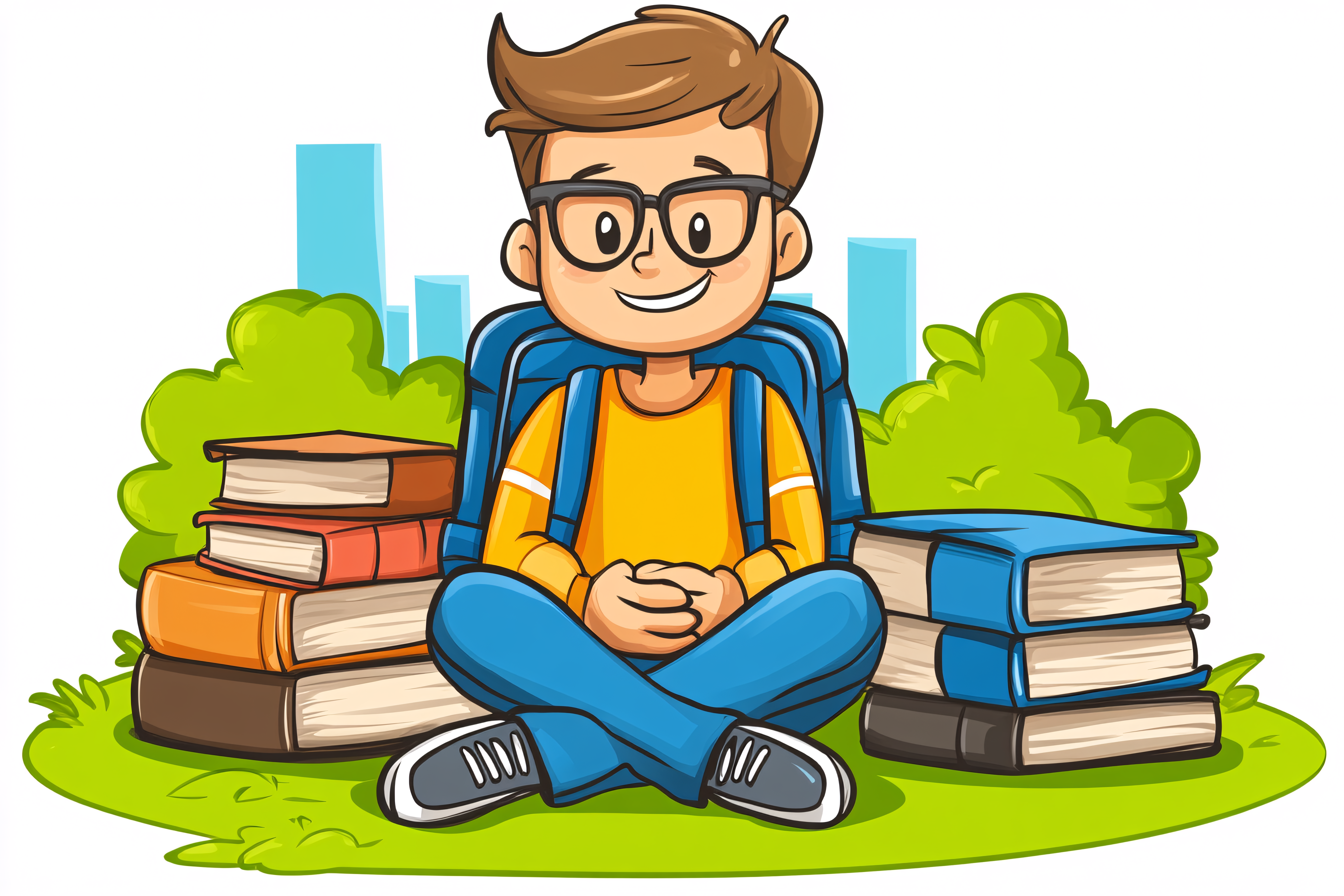 Boy Sitting with Books