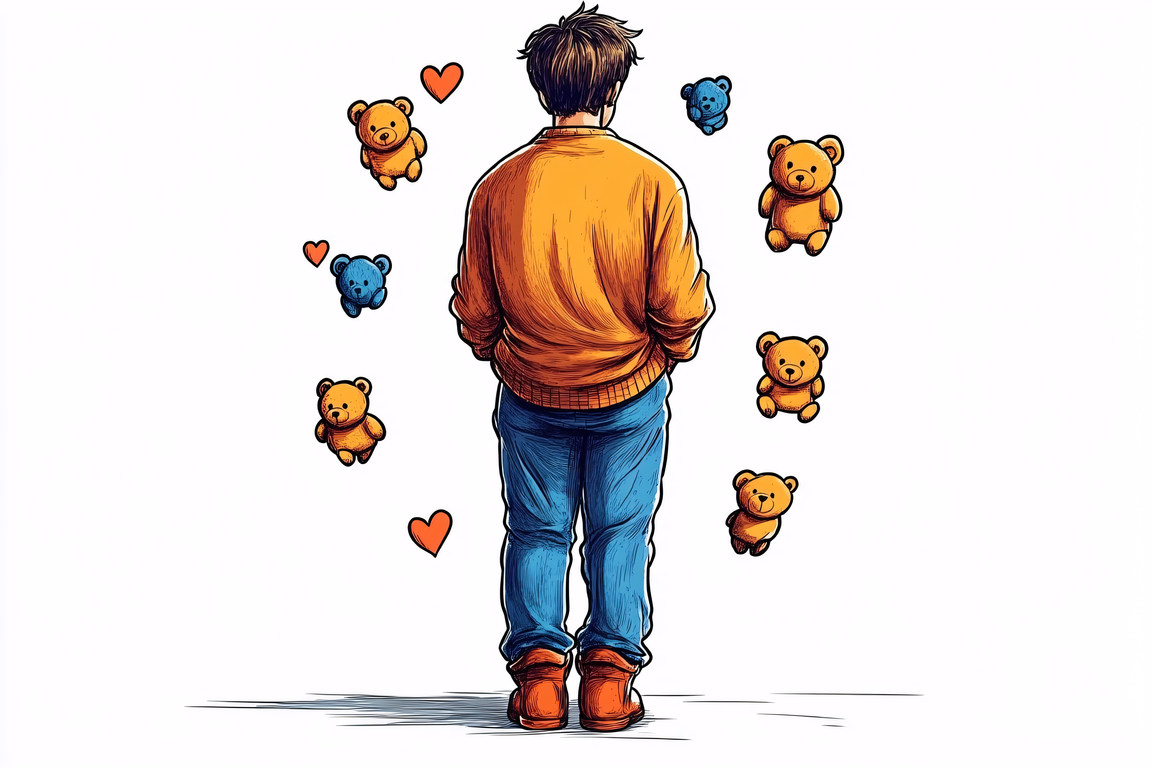 Boy Surrounded by Teddy Bears