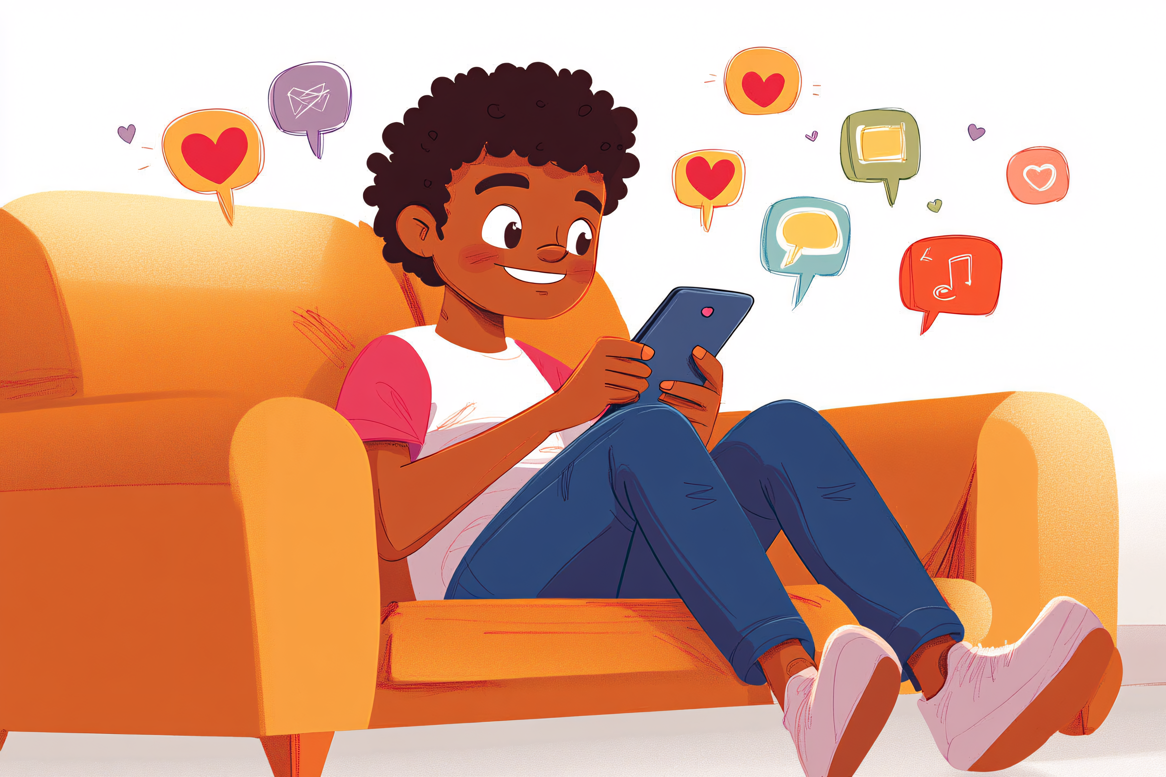 Boy Using Tablet on Sofa