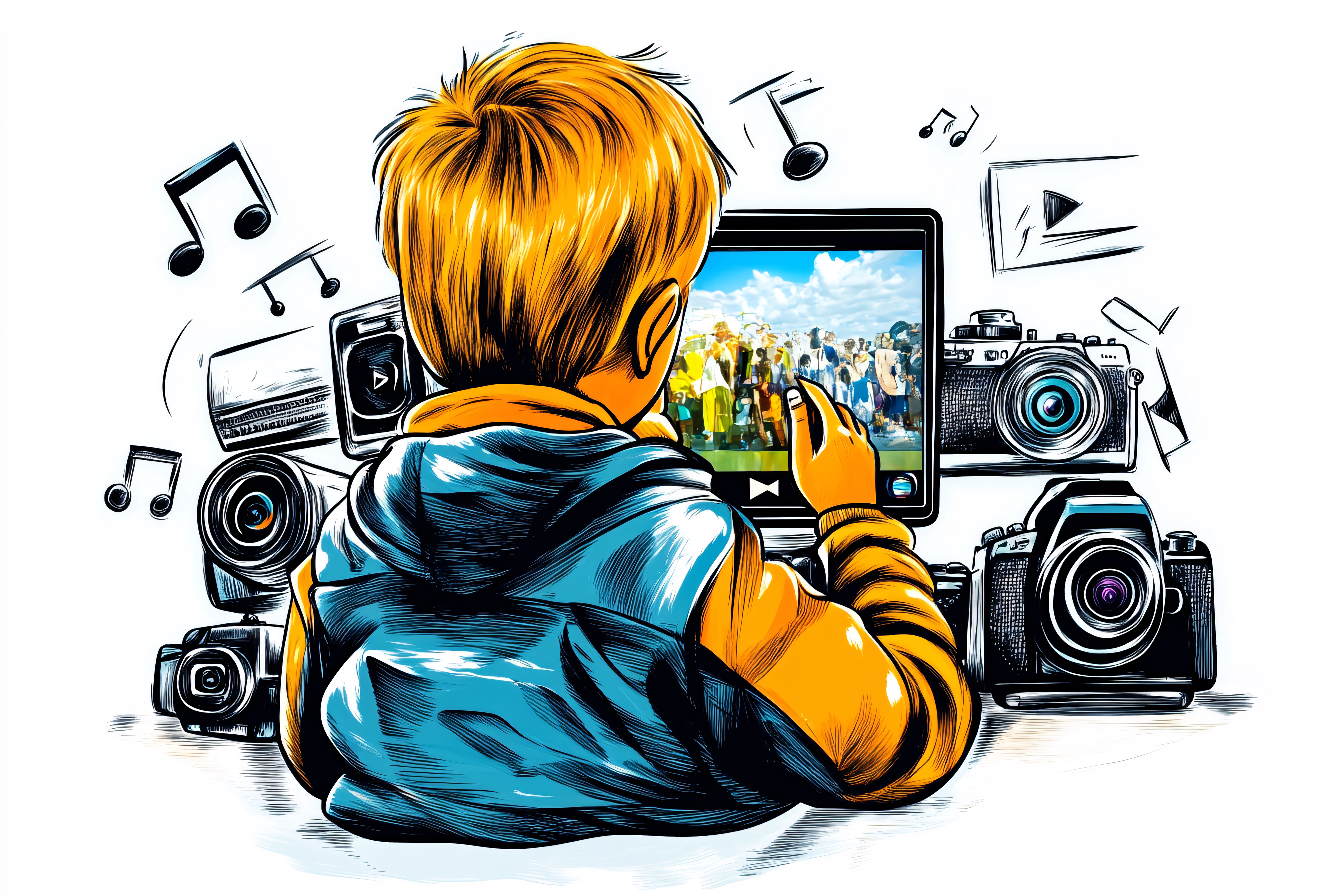 Boy Watching Video on Tablet