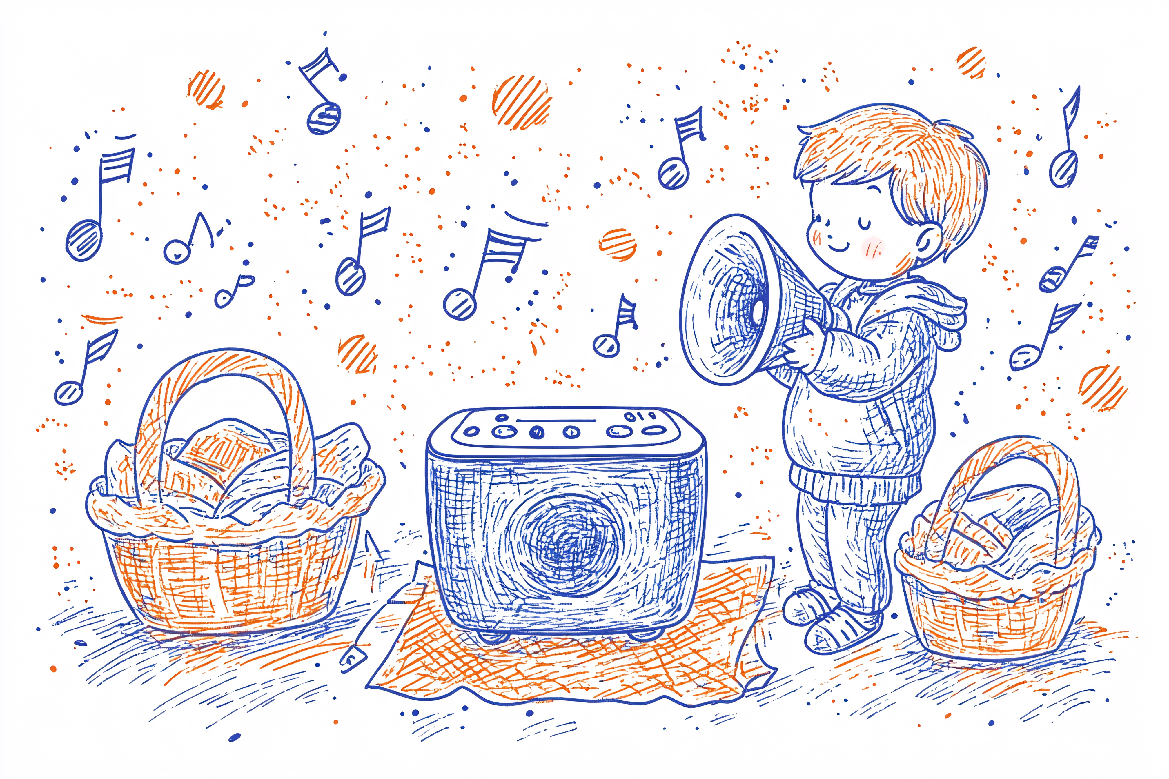 Boy With Megaphone And Laundry Baskets