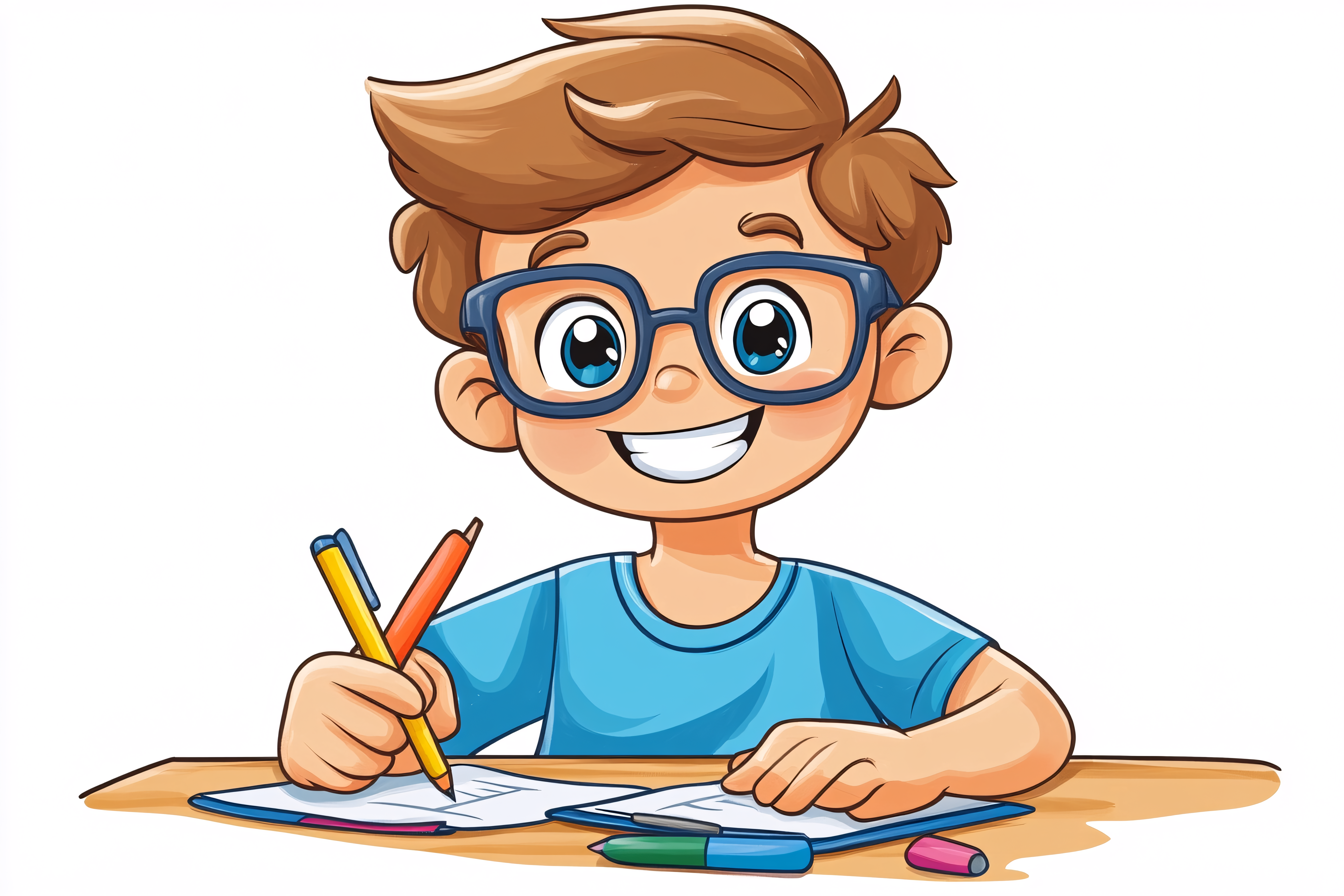 Boy Writing At Desk