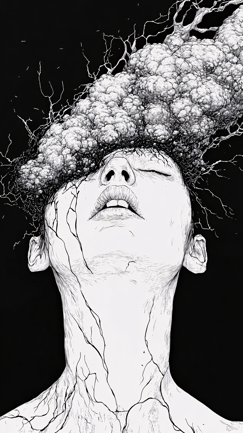 Brain Cloud Woman in Black and White