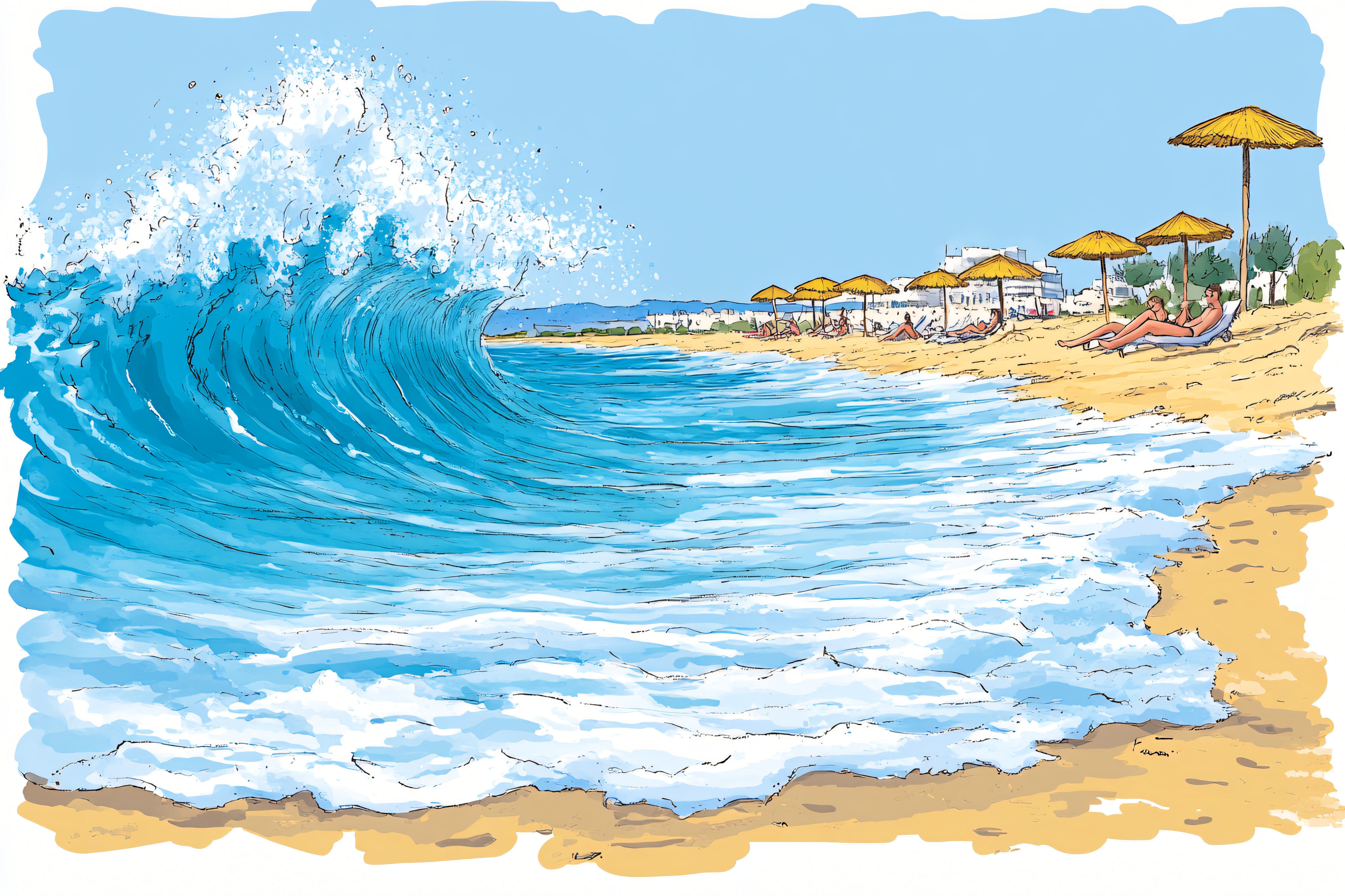 Breaking Ocean Wave on Sandy Beach