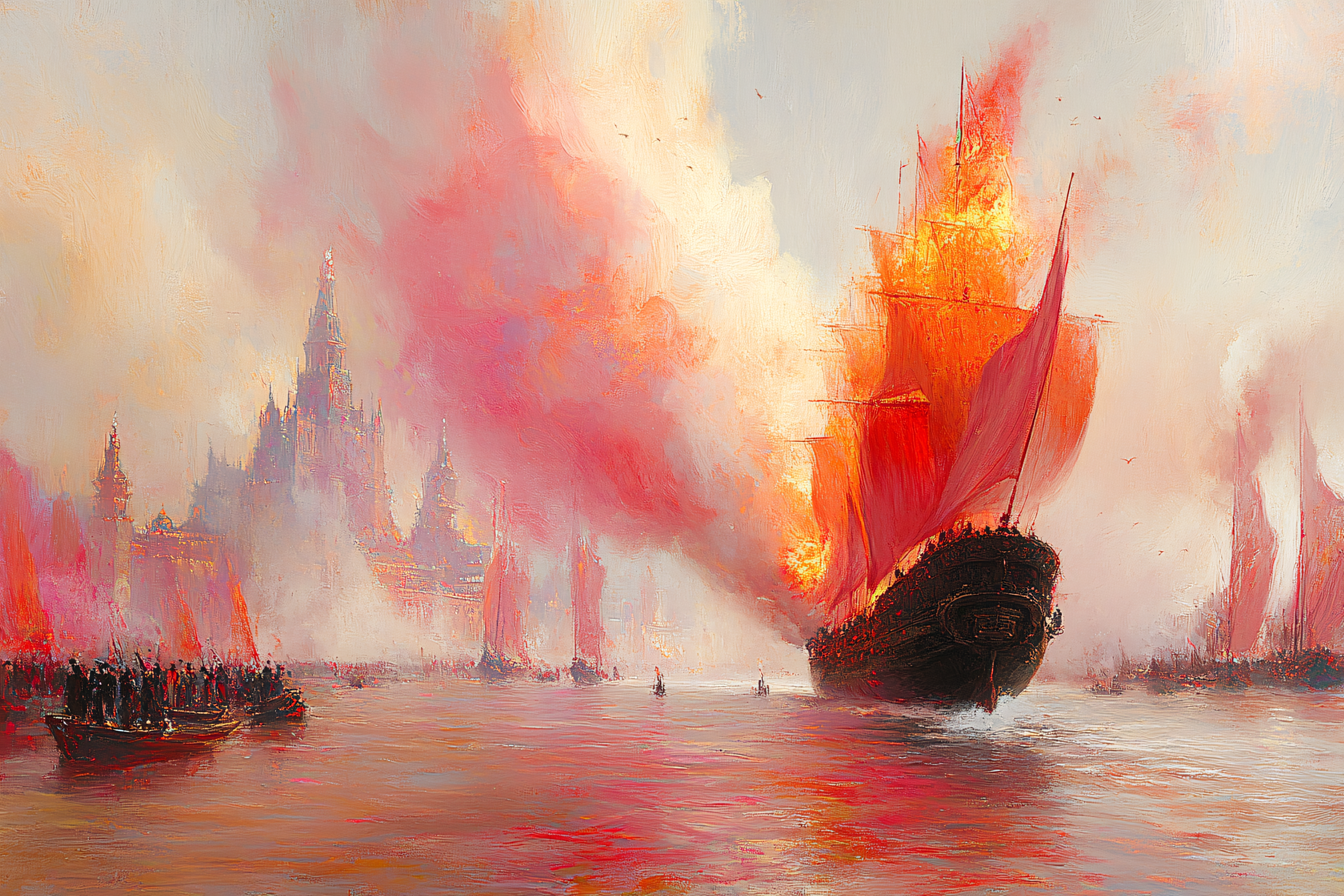 Burning Ship At Sea