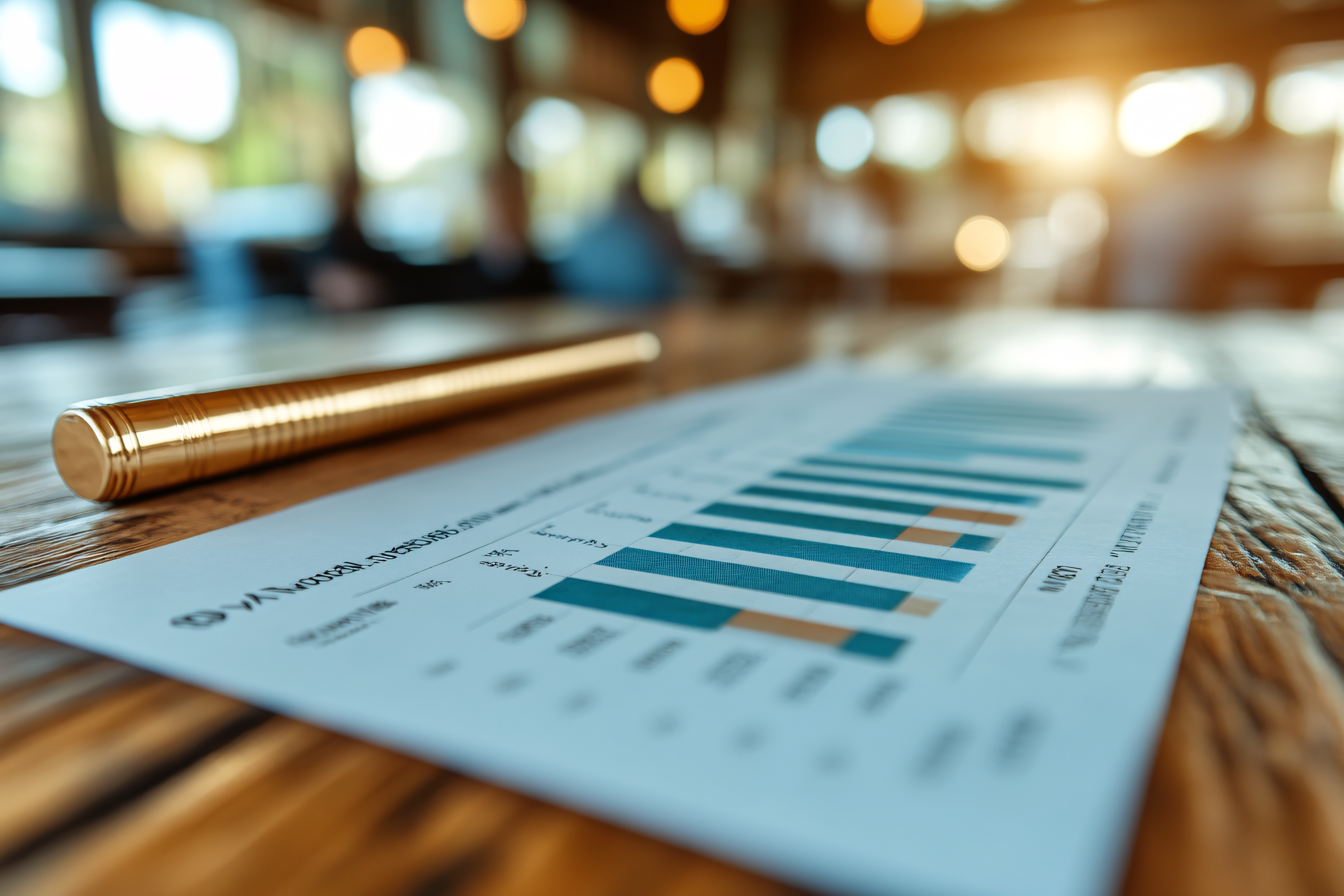 Business Report on Wooden Table