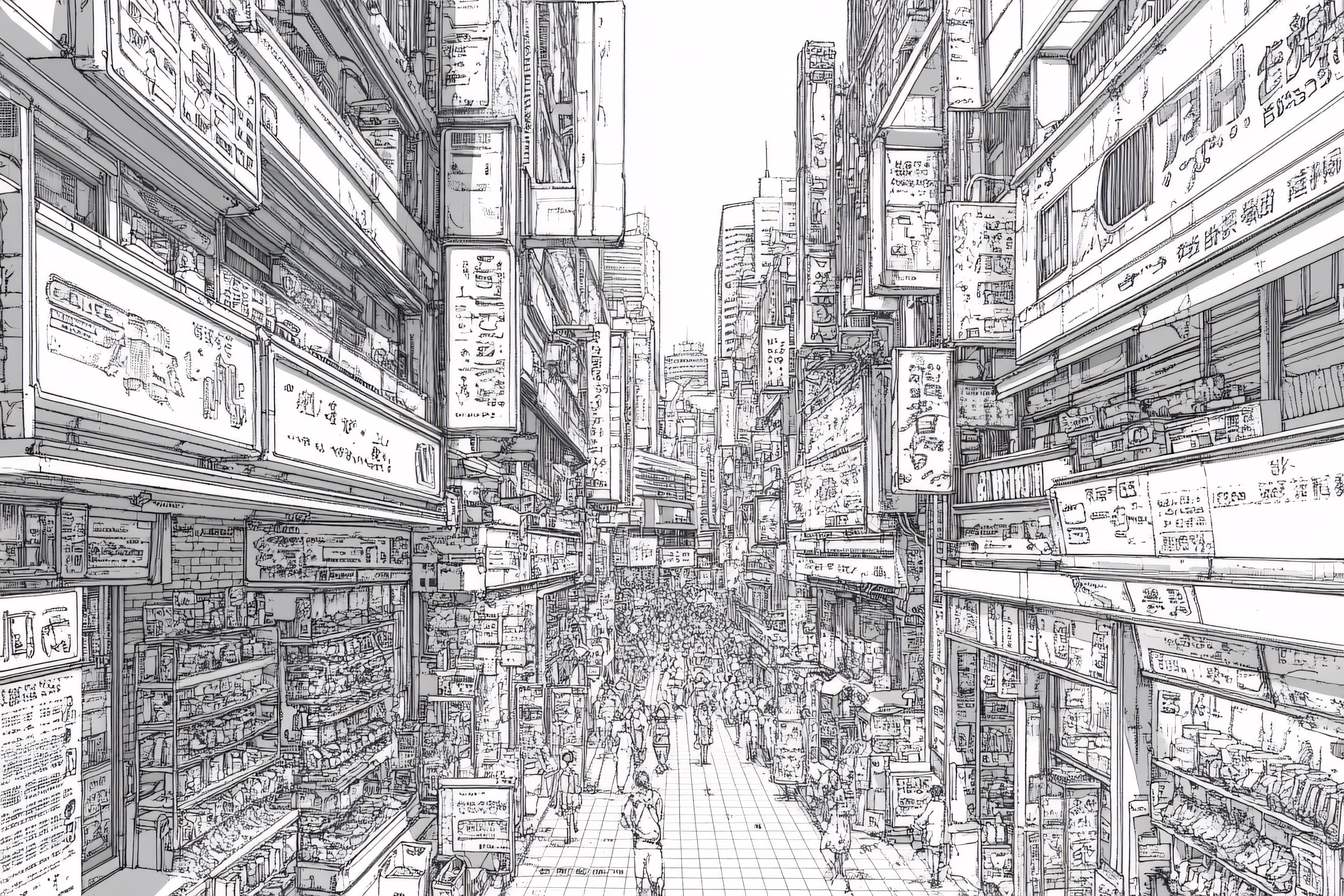 Bustling Tokyo Street Sketch