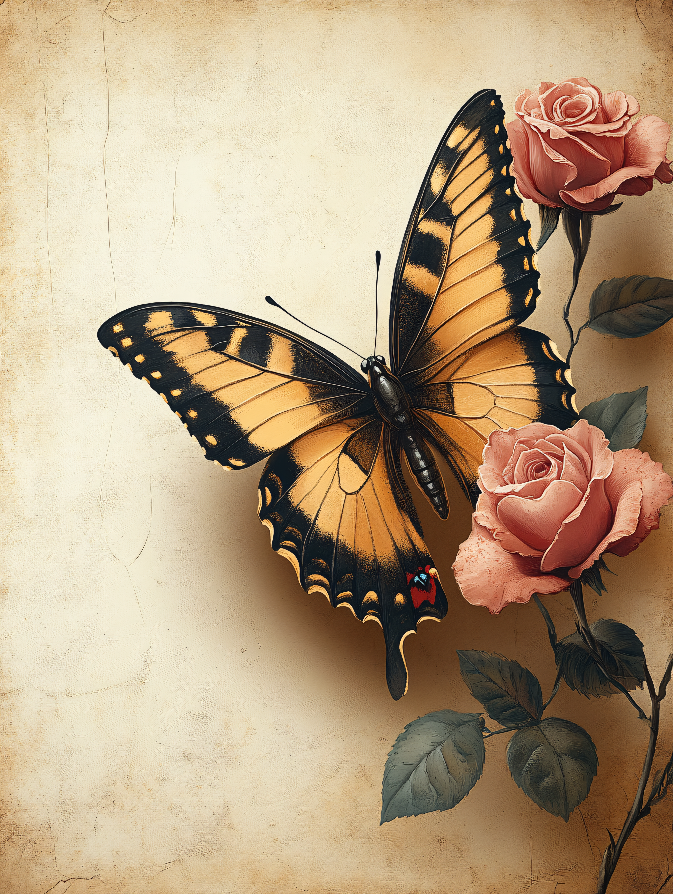 Butterfly And Roses