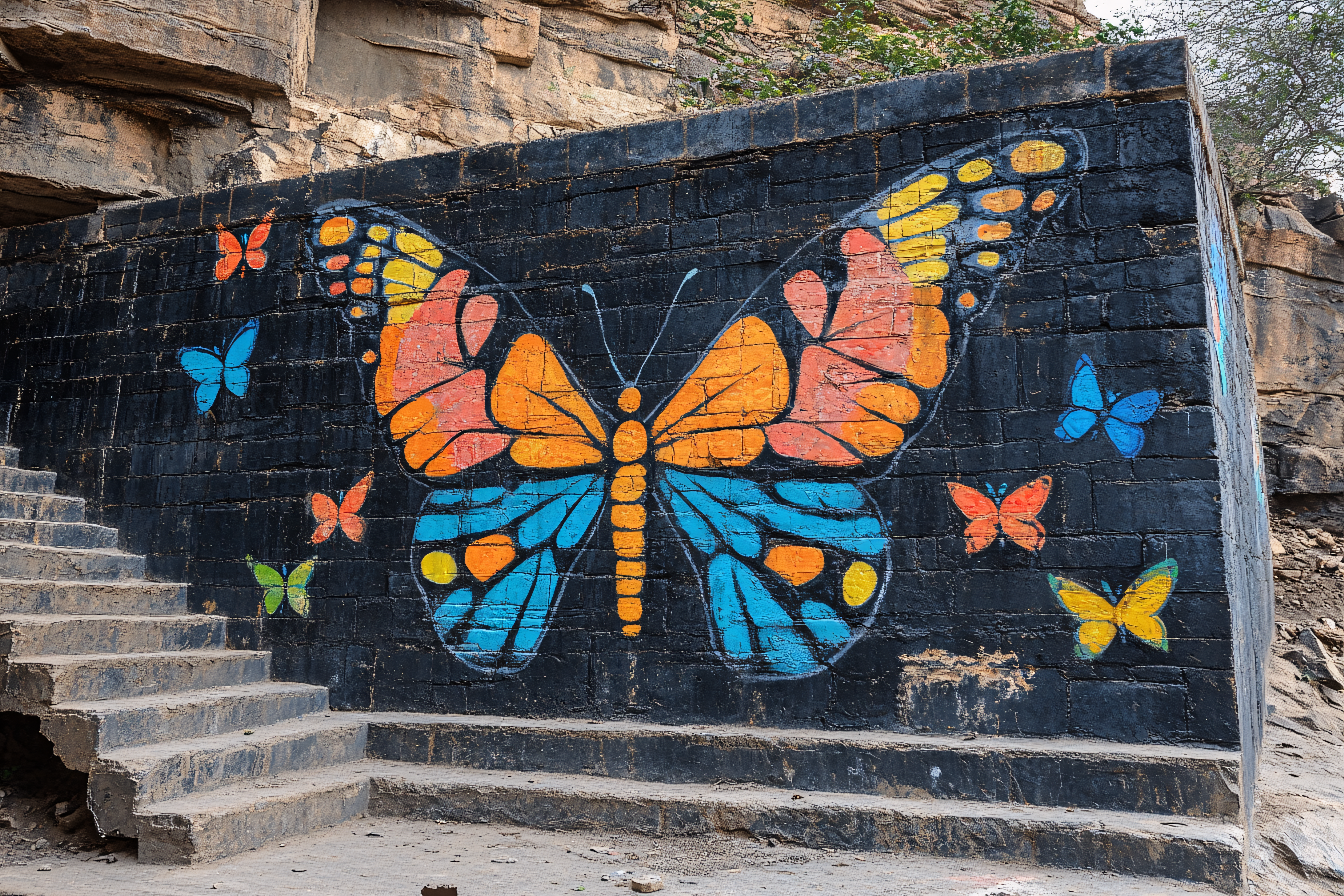 Butterfly Mural on Brick Wall