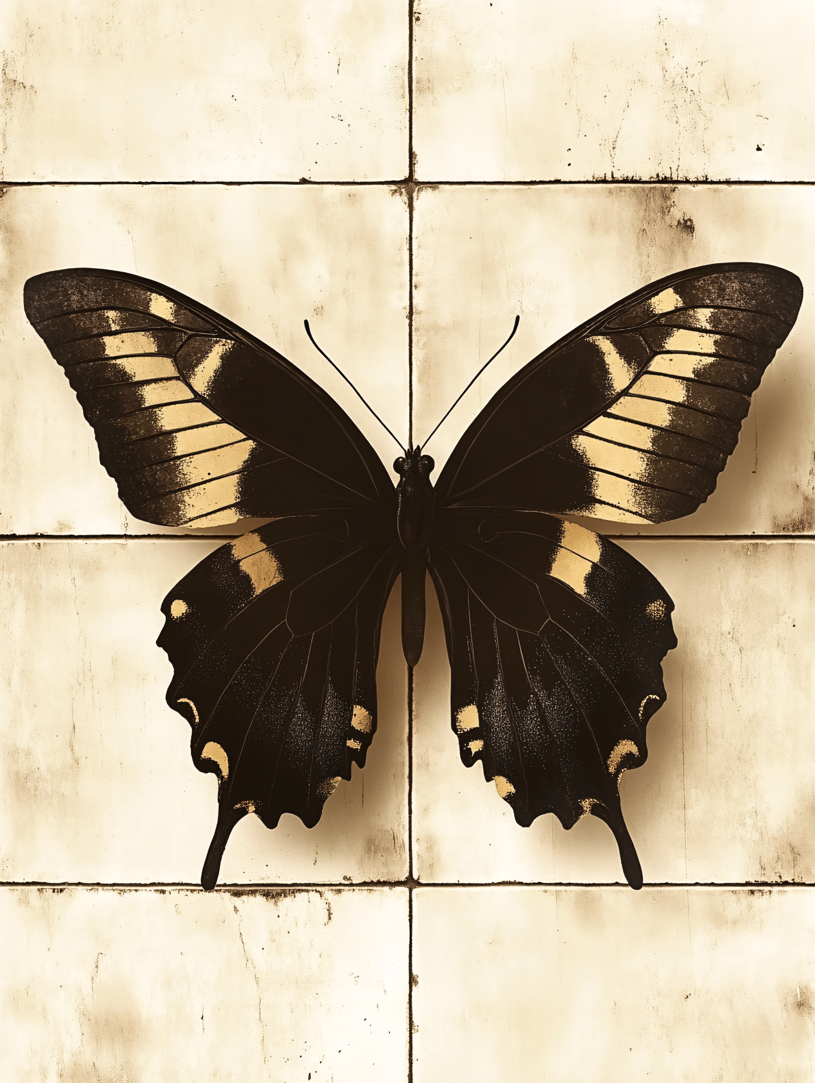 Butterfly On Beige Tiles