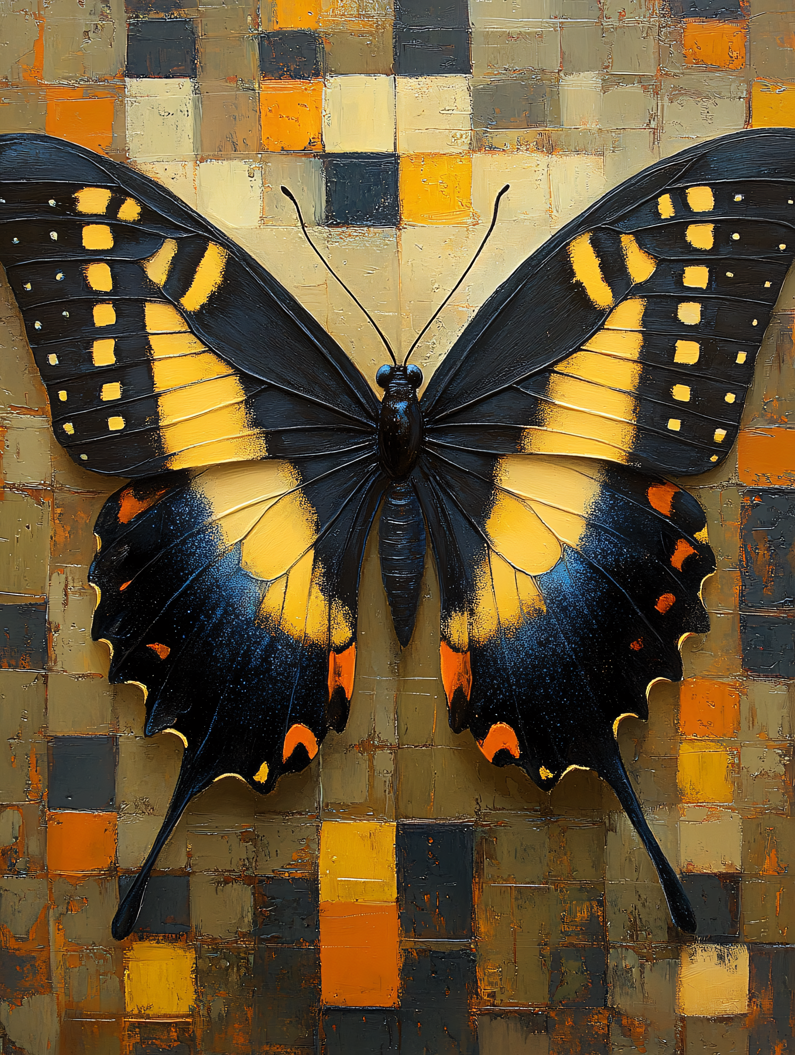 Butterfly On Square Patterned Background