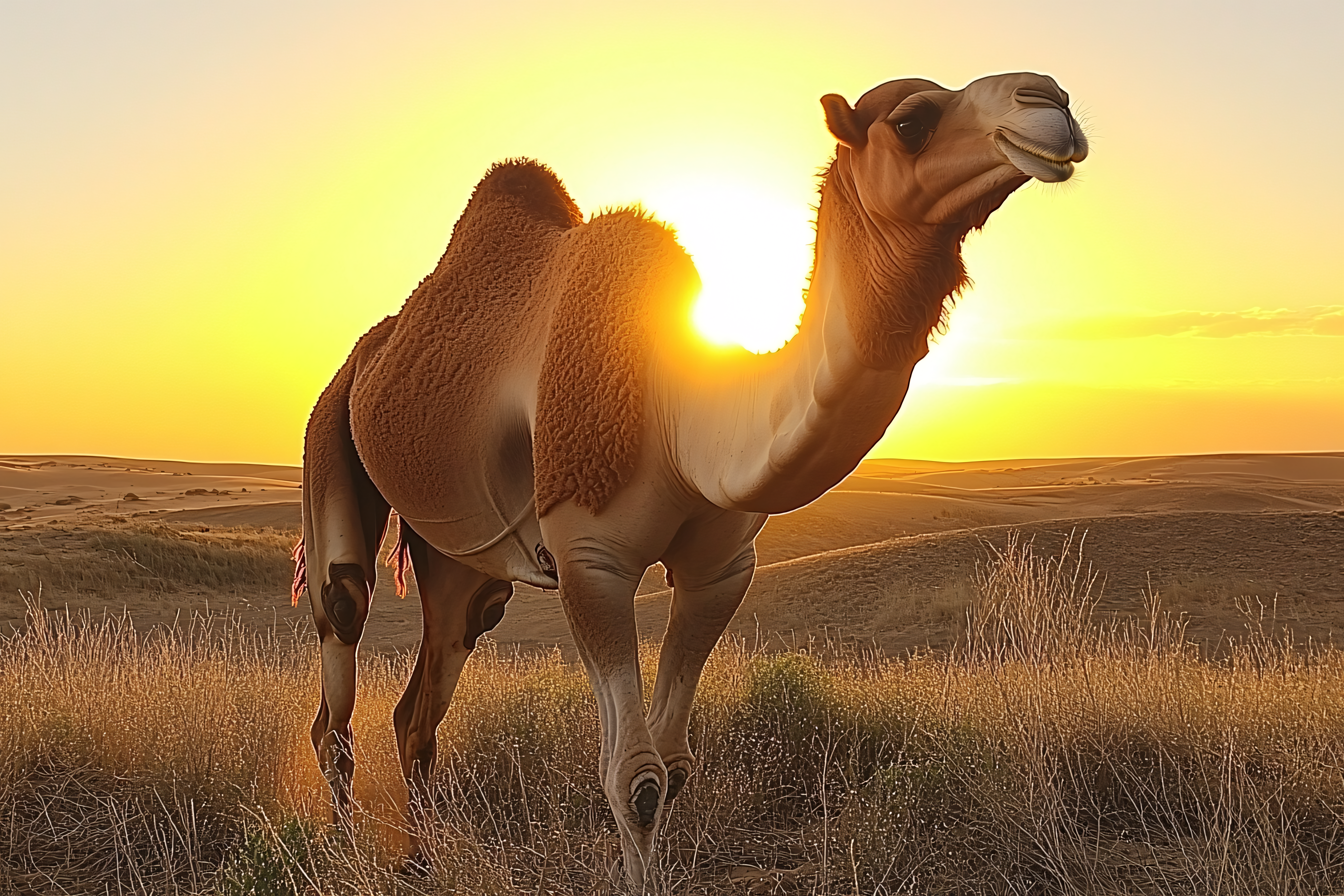 Camel at Sunset Desert
