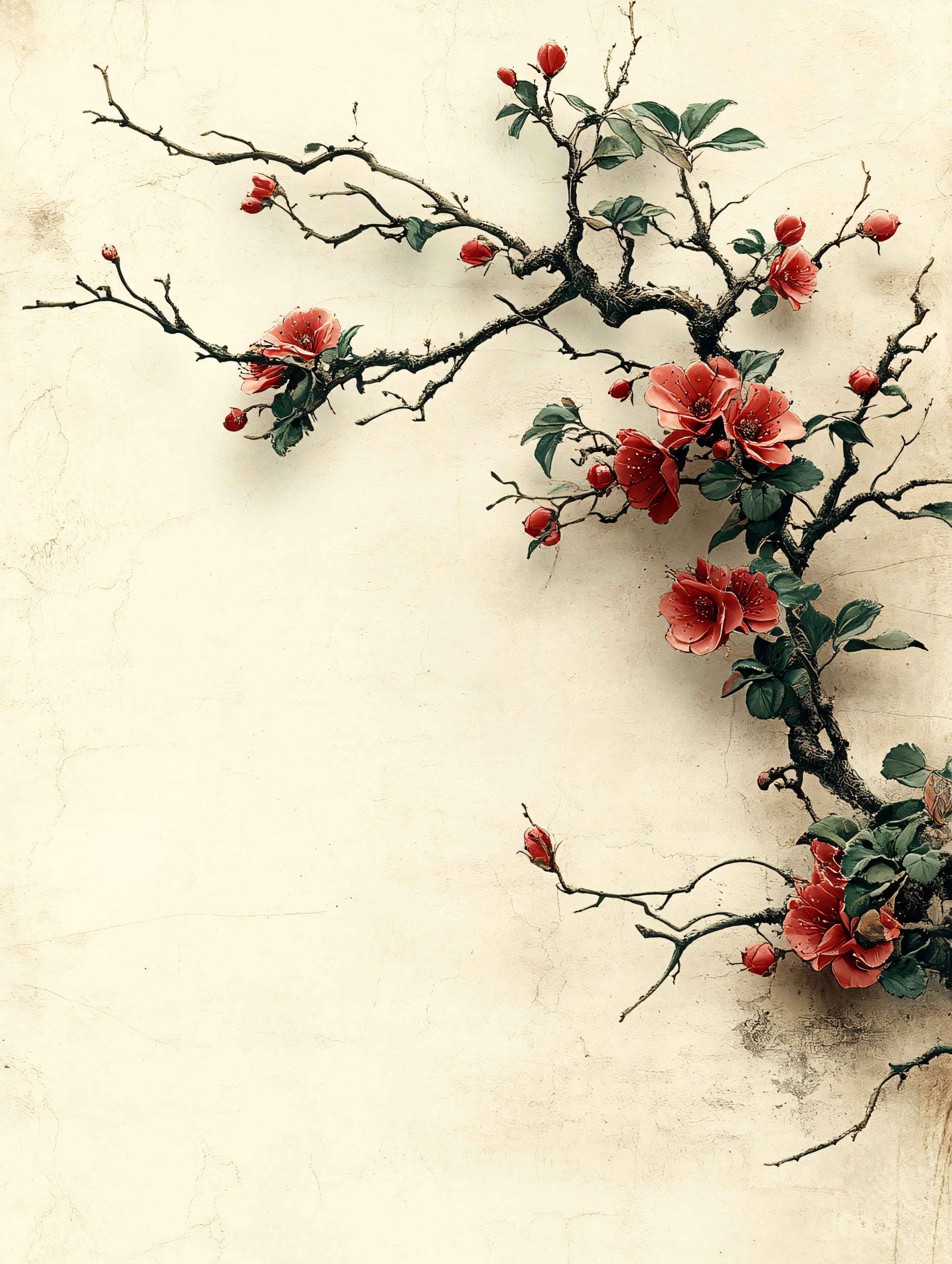 Camellia Branch On Beige Wall