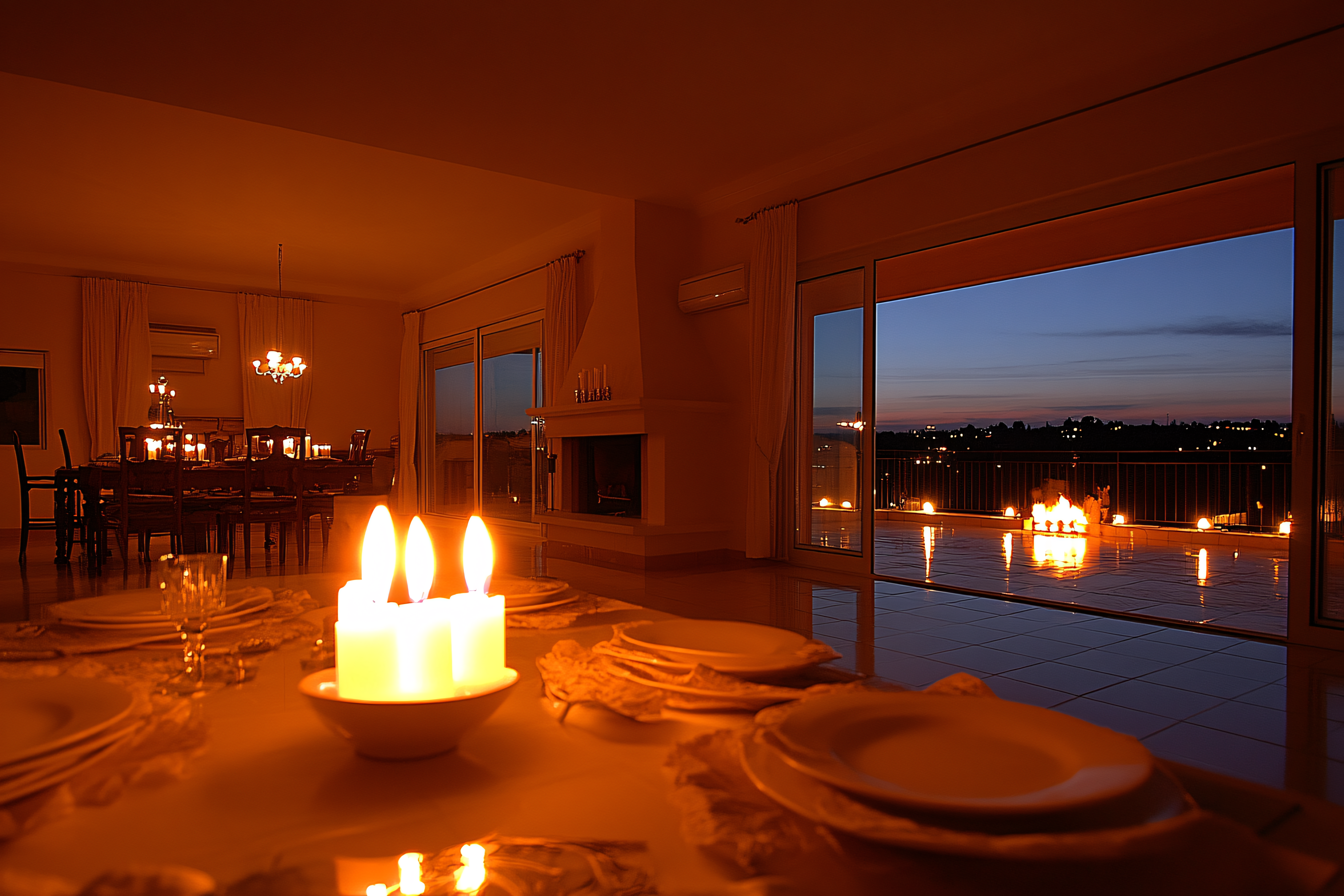 Candlelit Dinner Table at Dusk