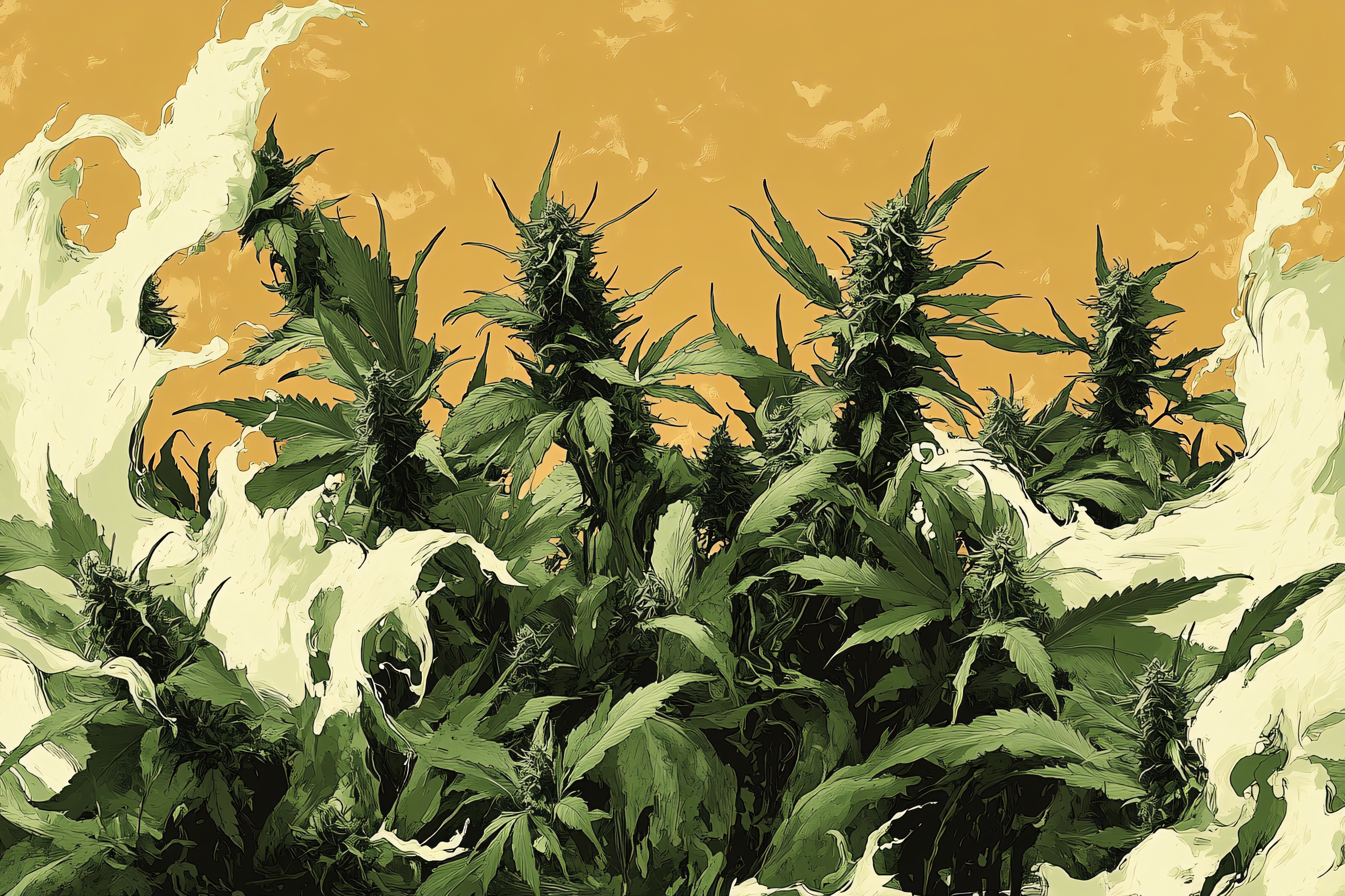 Cannabis Field with Smoke