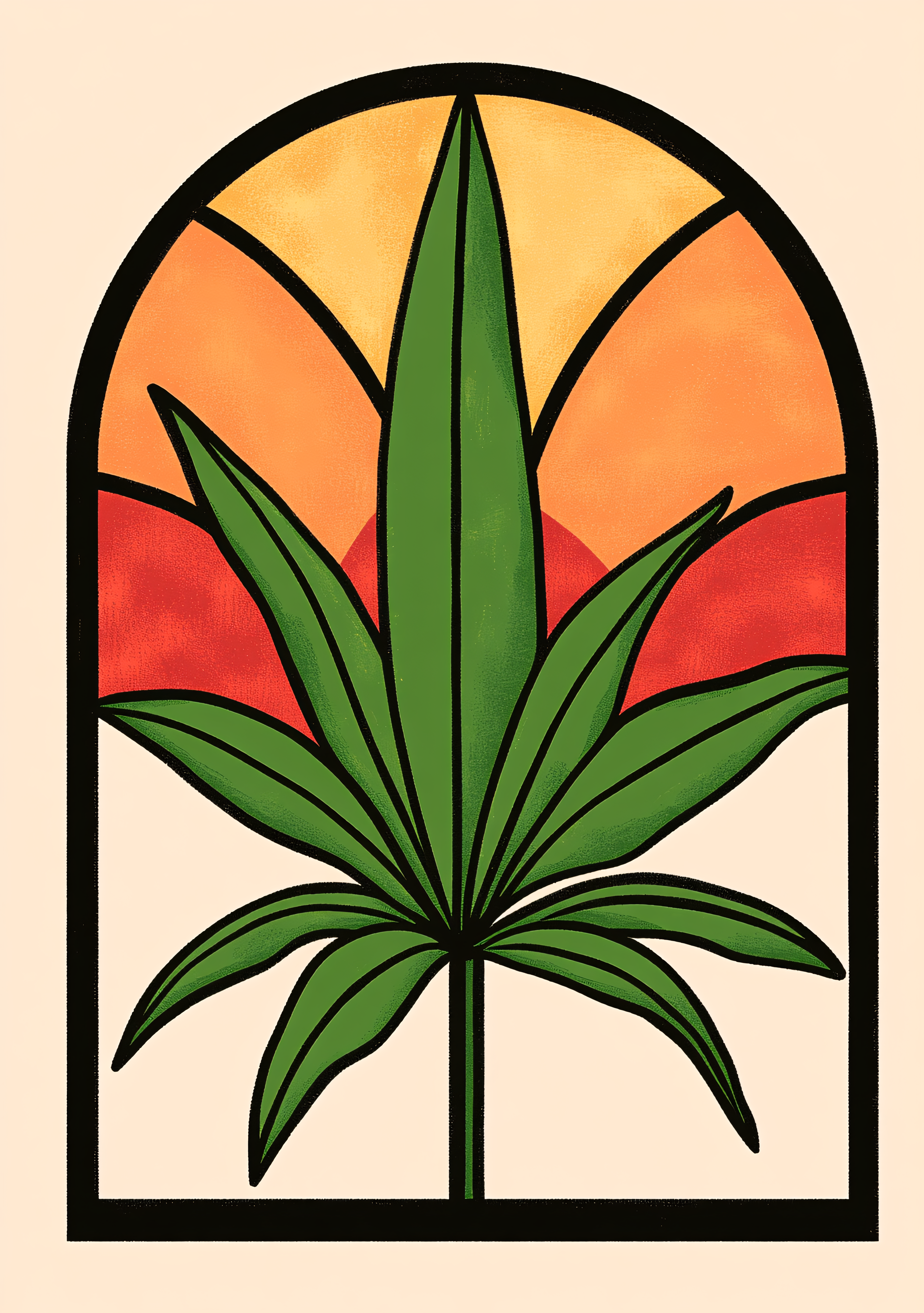 Cannabis Leaf Sunset Window