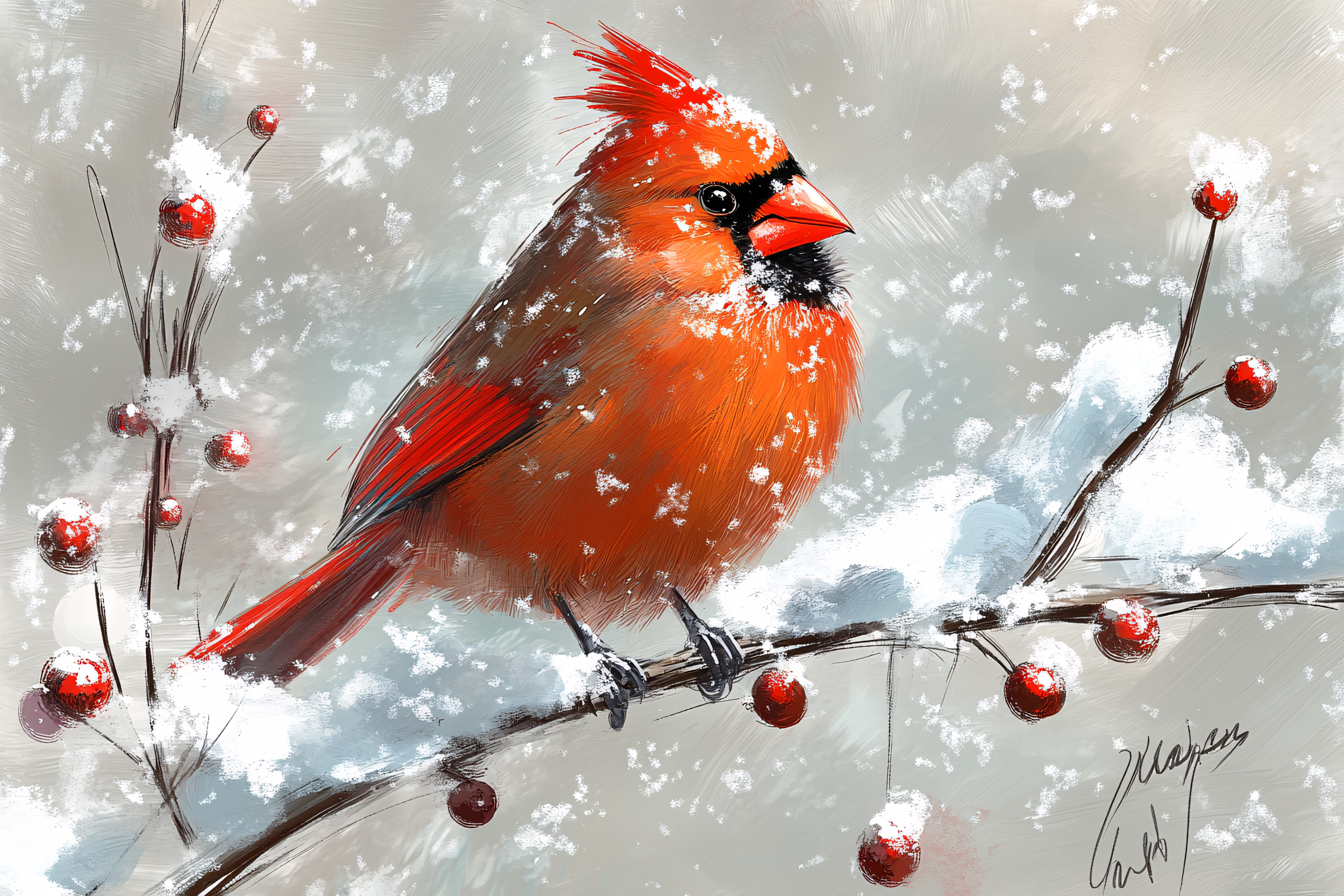 Cardinal in Winter Snow