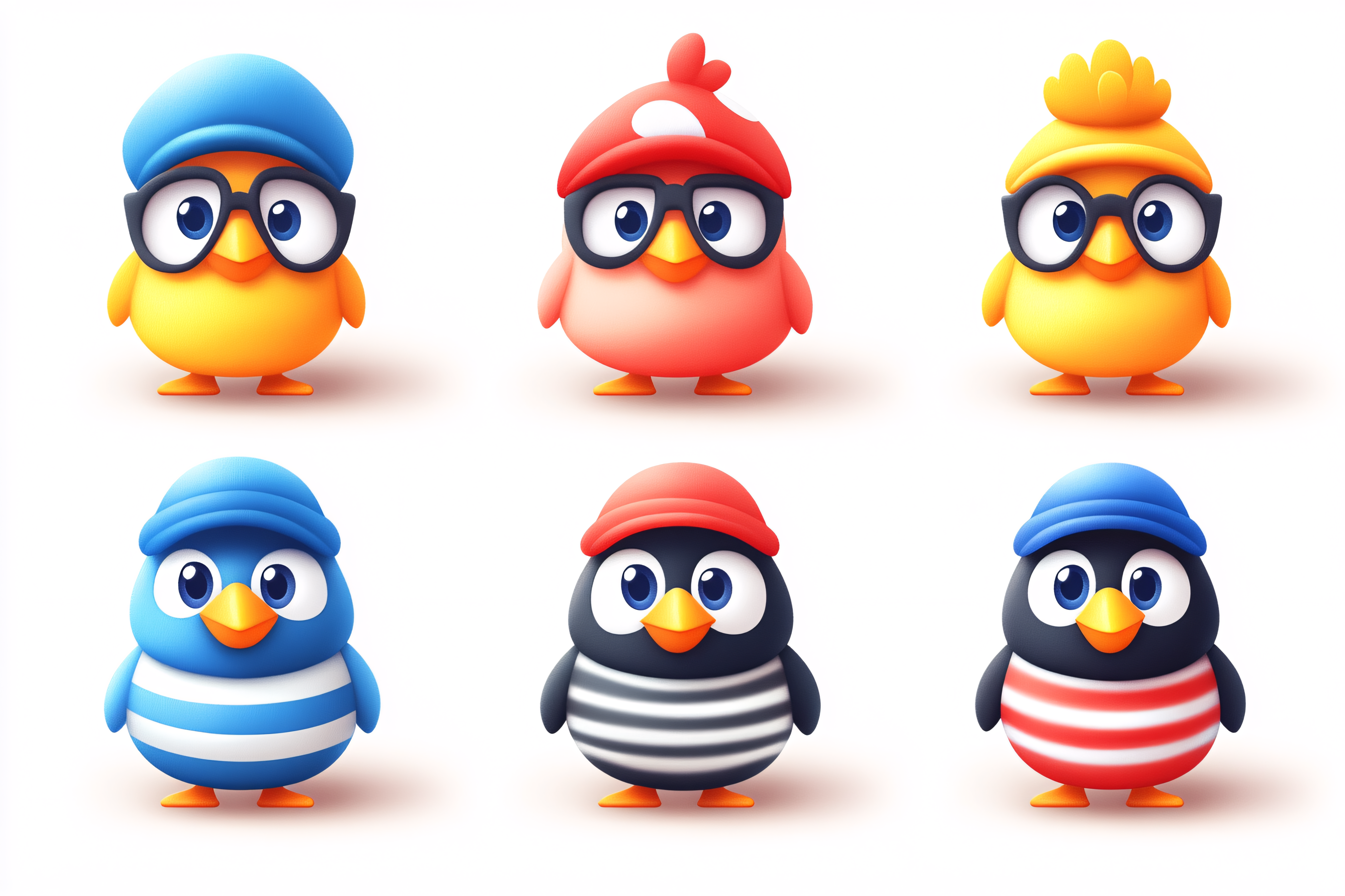 Cartoon Birds And Penguins With Caps