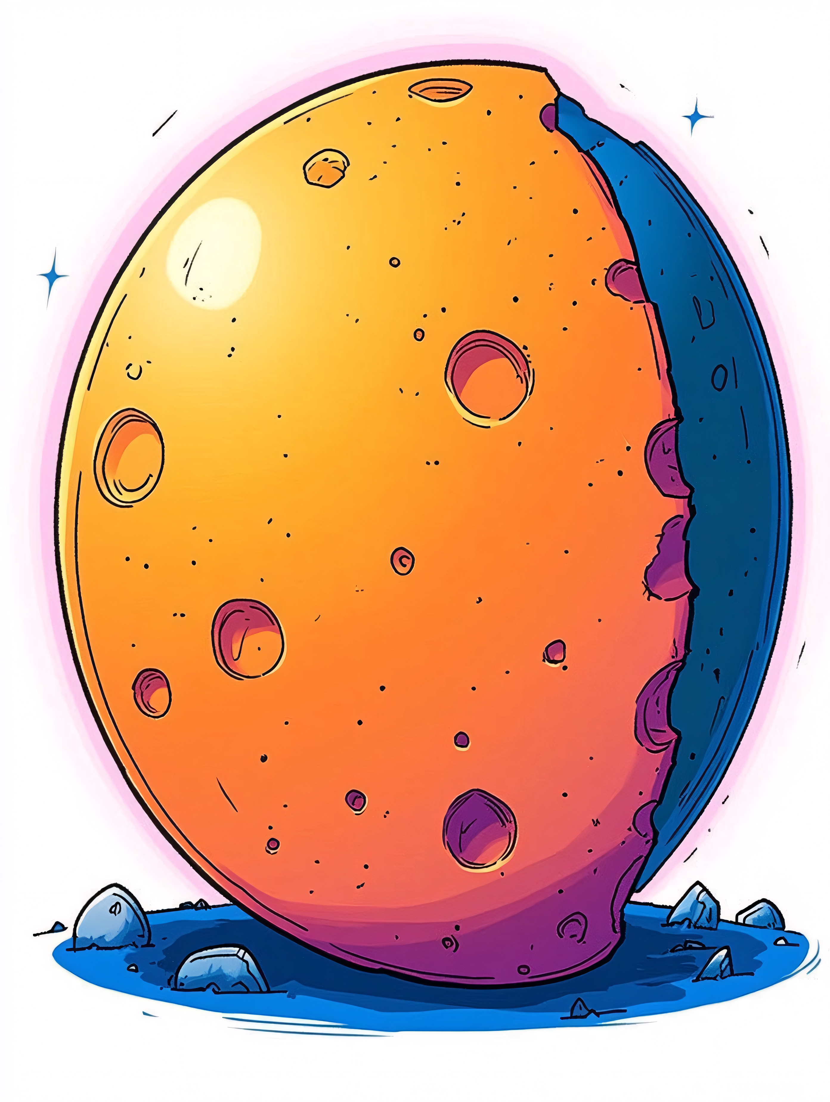 Cartoon Moon With Crater And Chunk Missing