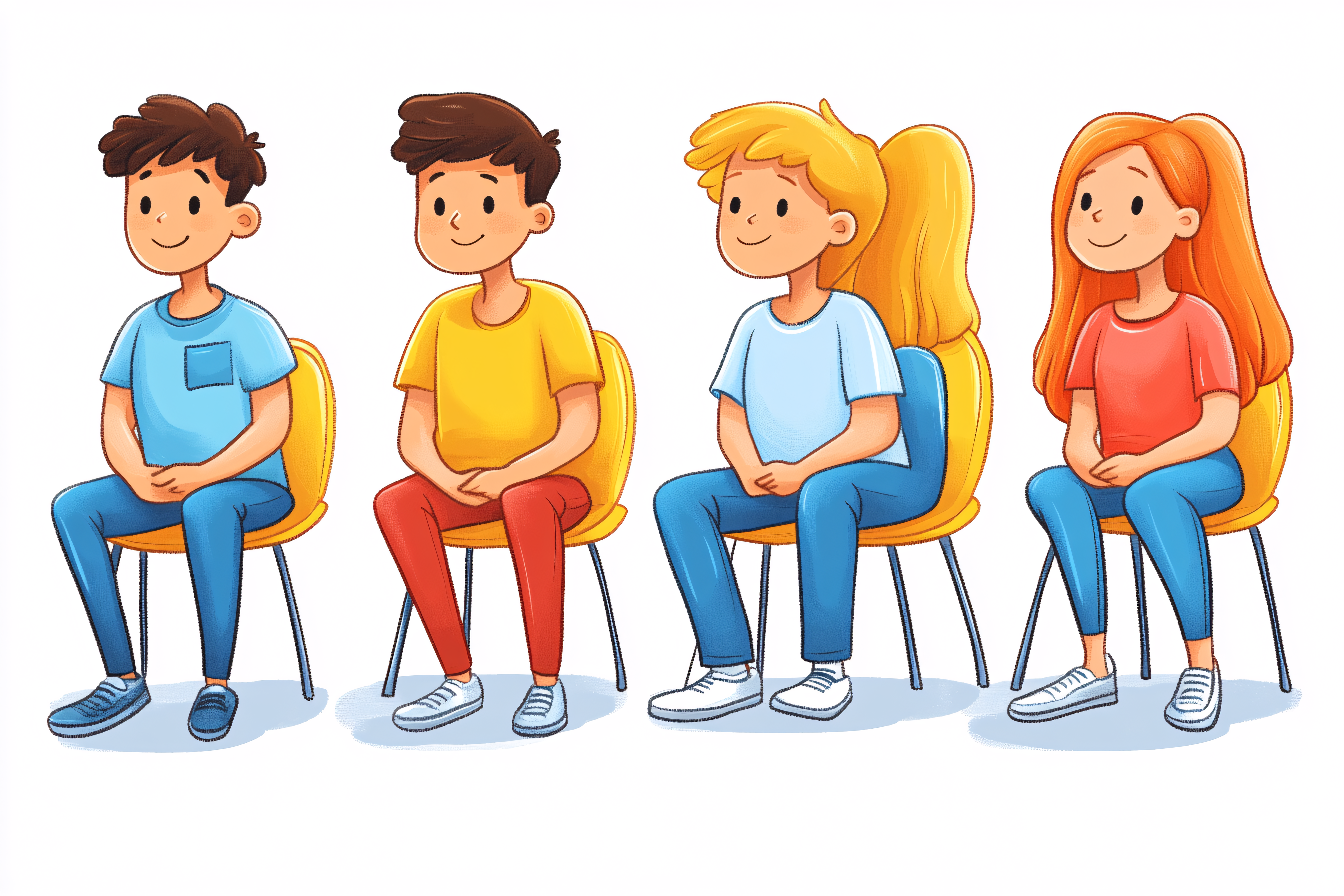 Cartoon People Sitting on Chairs