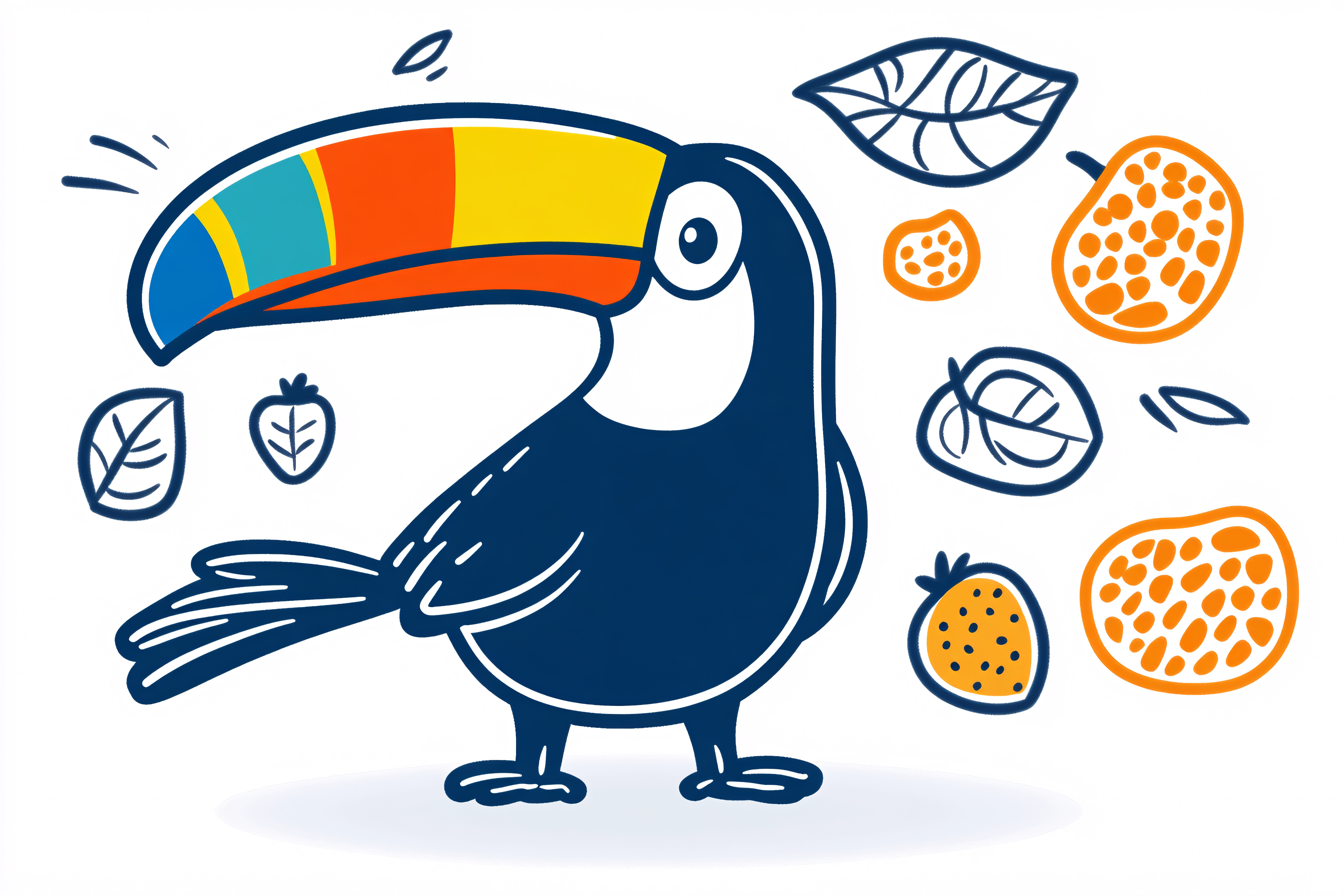 Cartoon Toucan and Fruits