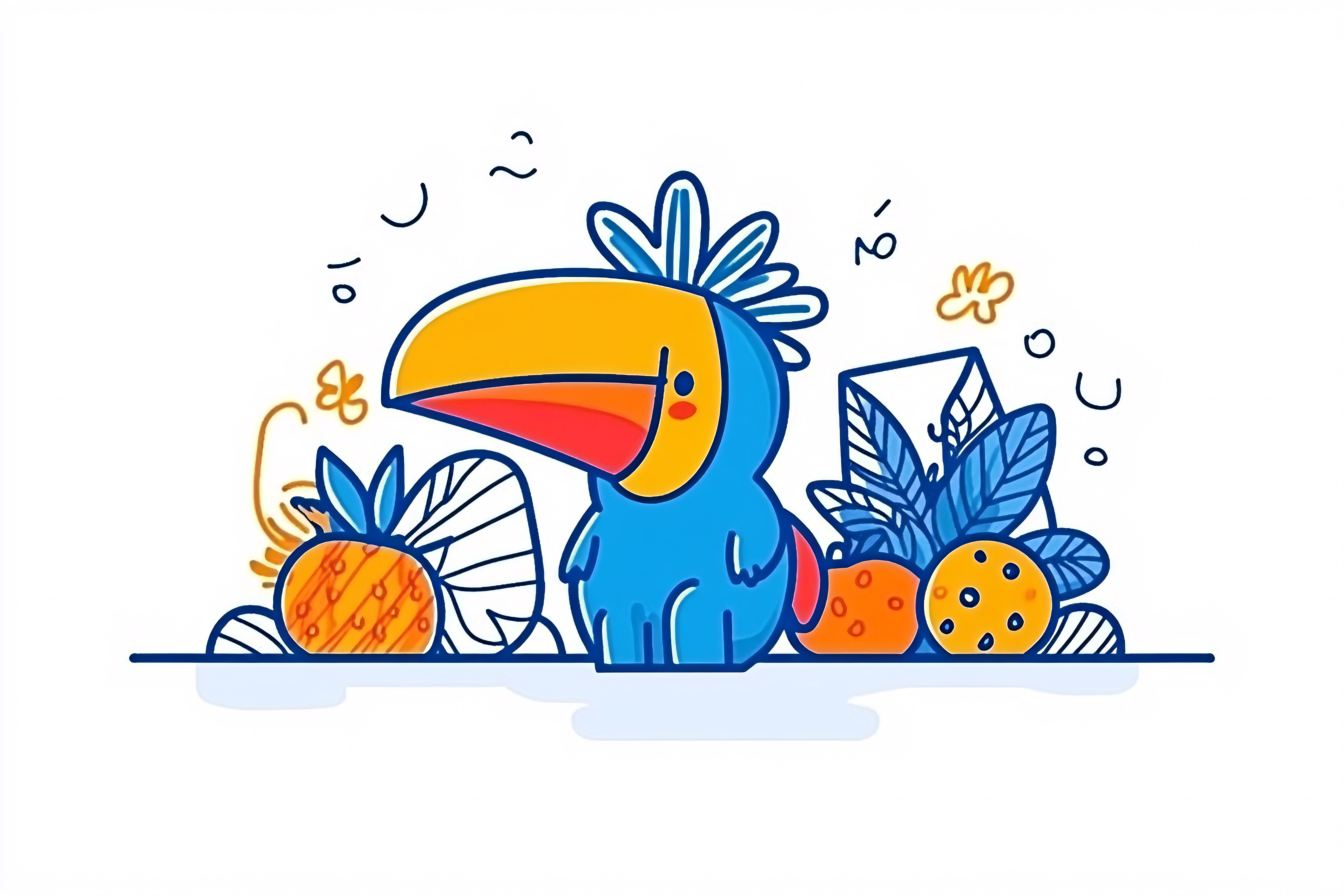 Cartoon Toucan with Fruits