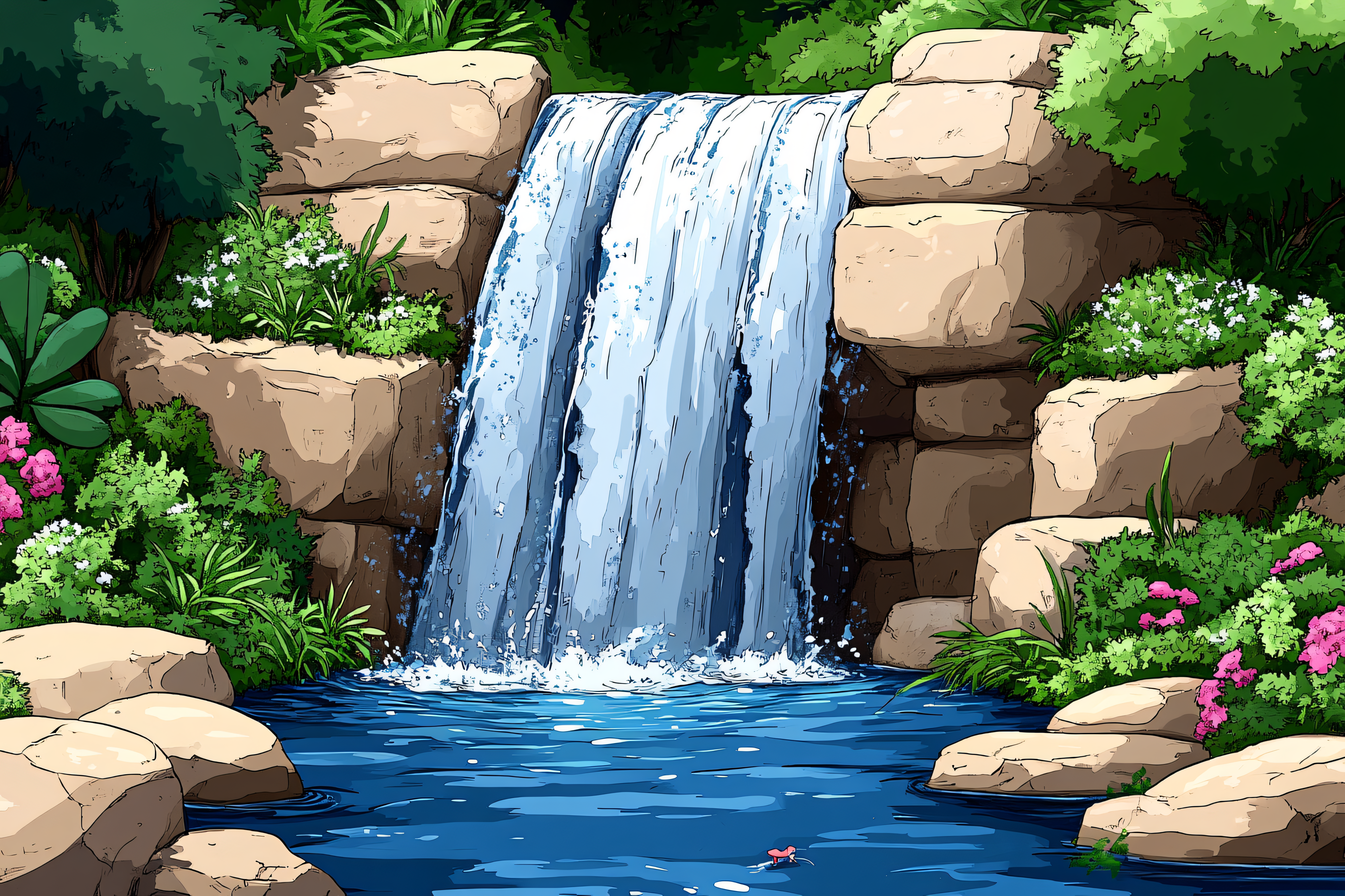 Cartoon Waterfall Scene