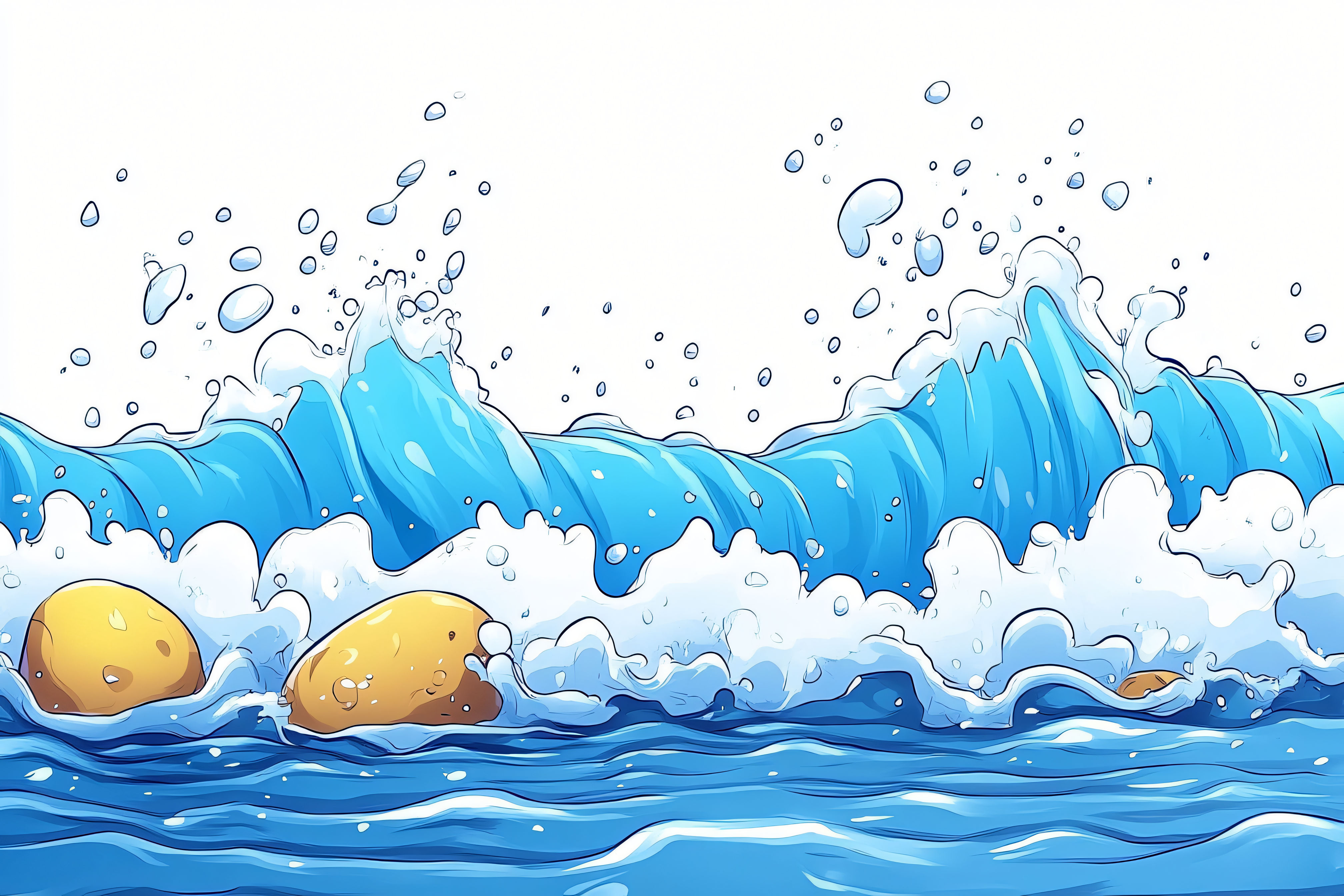 Cartoon Waves With Potatoes