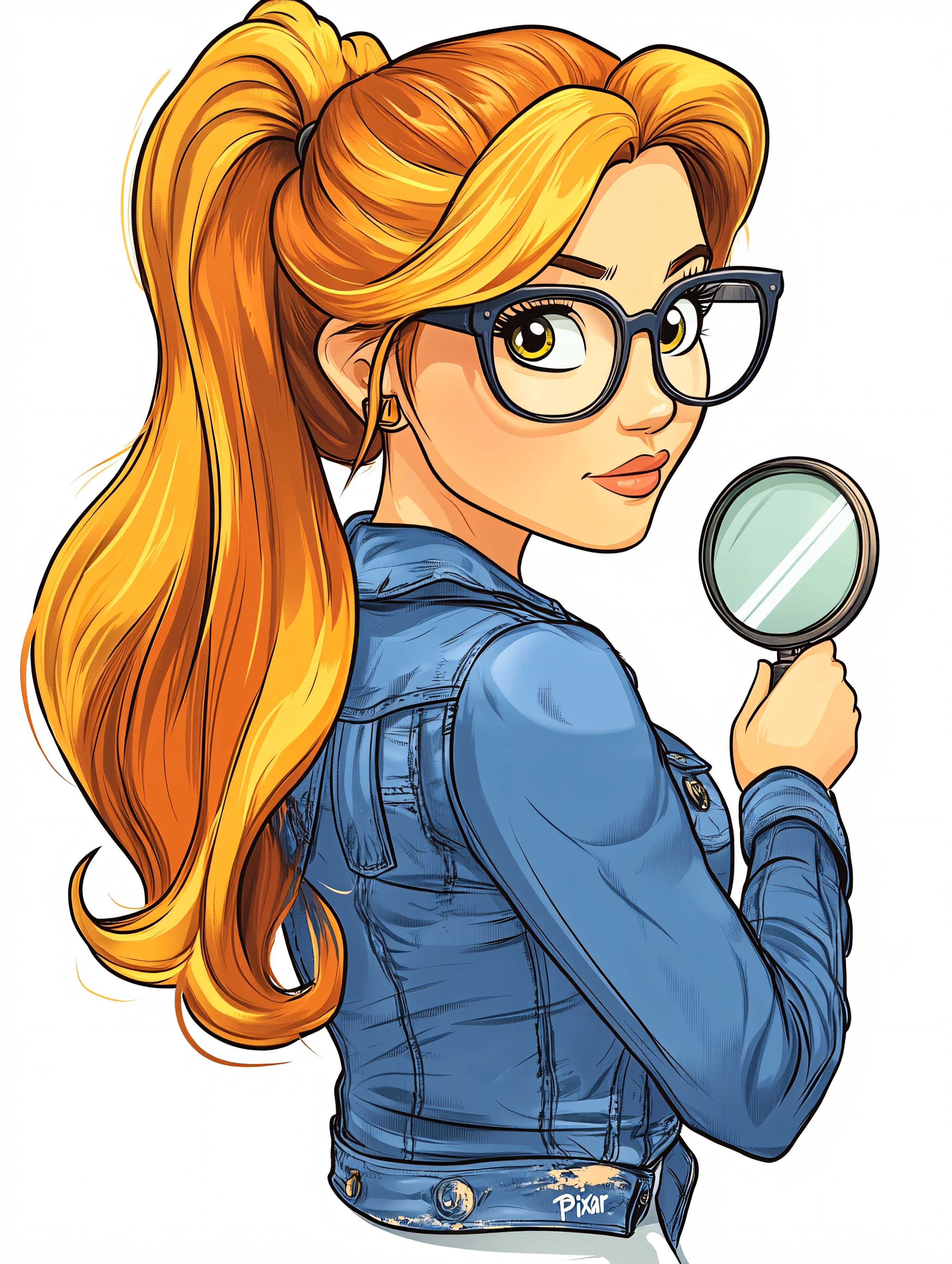 Cartoon Woman Detective with Magnifying Glass