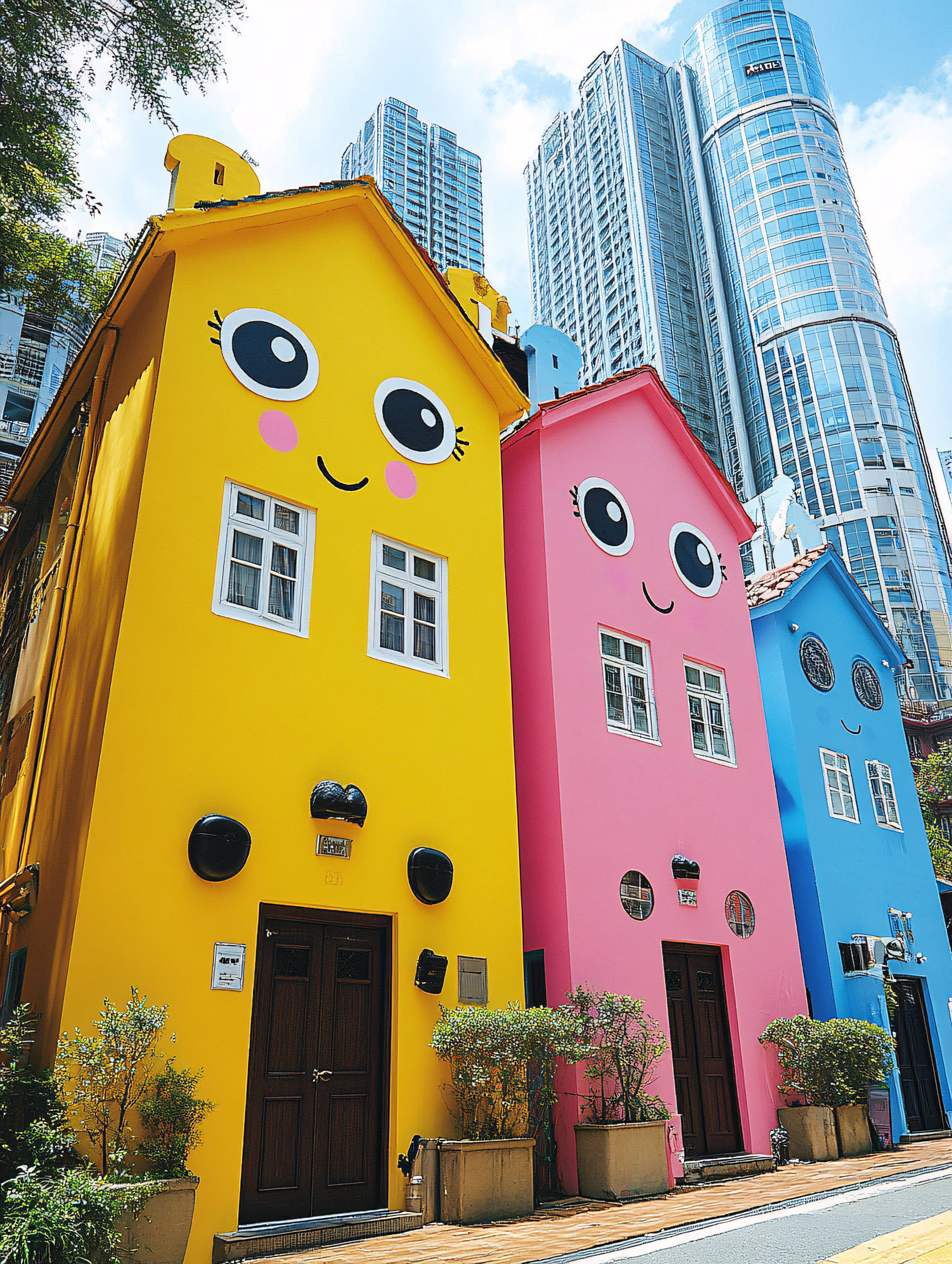 Cartoonish Colorful Houses in Urban Setting