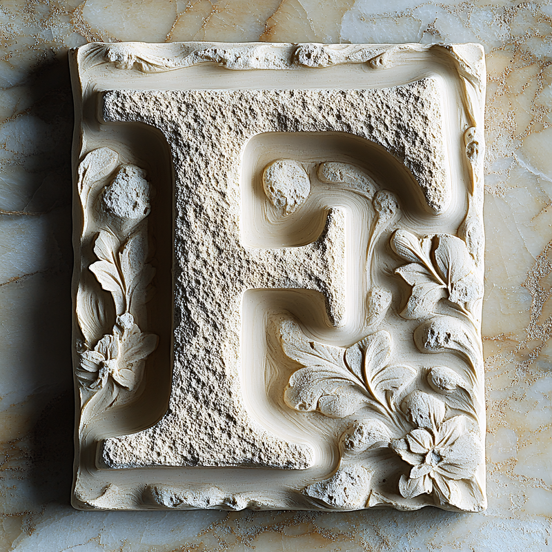 Carved Stone Letter F with Floral Design