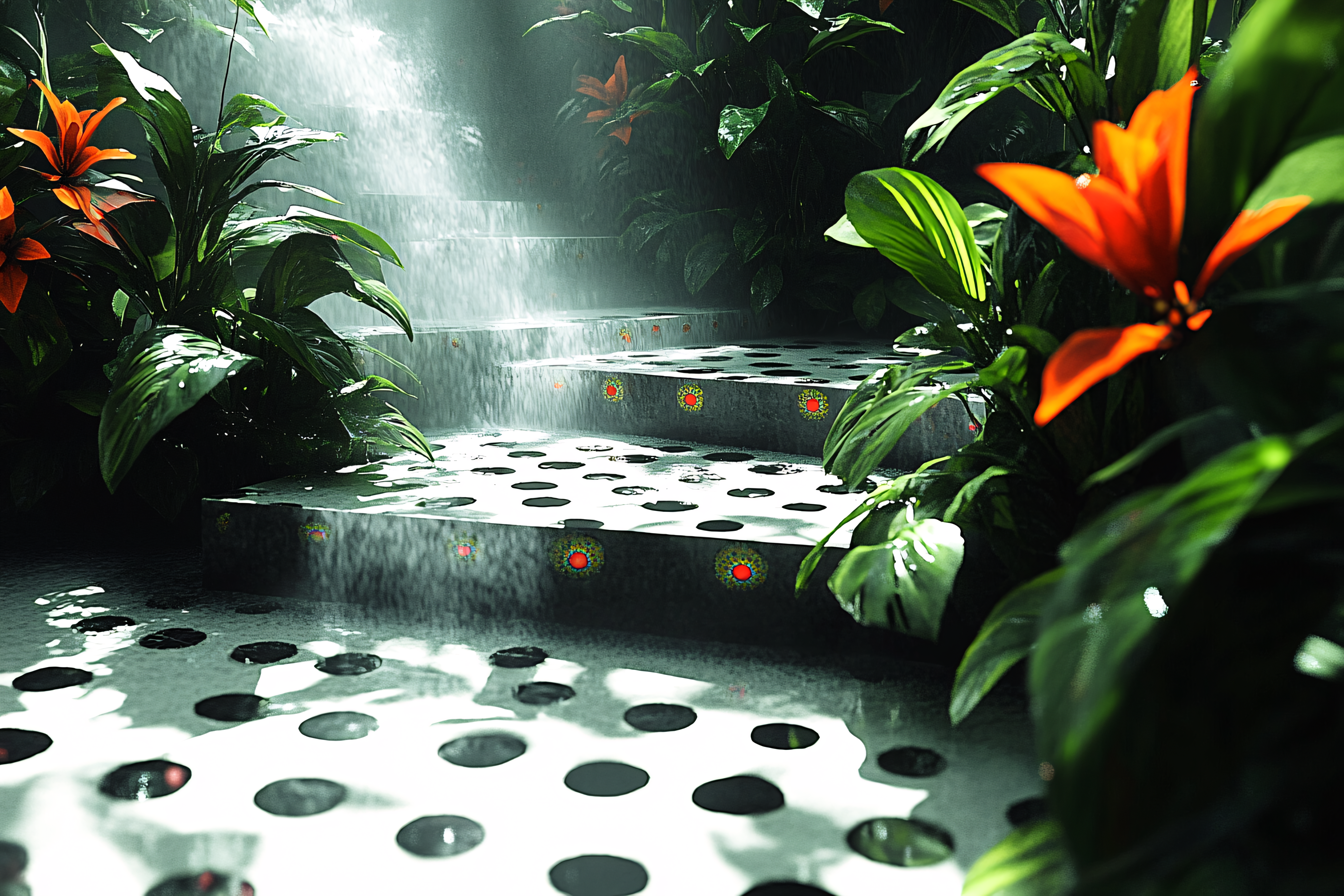 Cascading Steps in Lush Garden