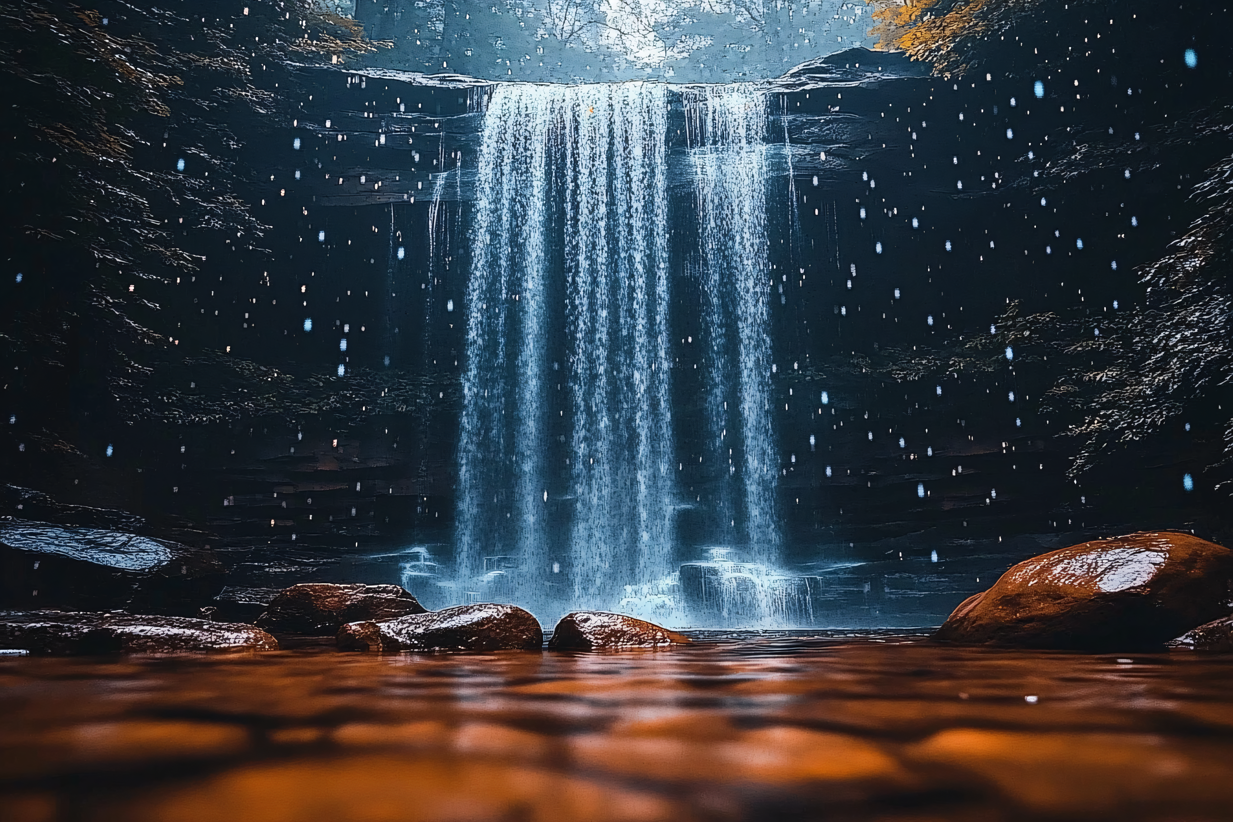 Cascading Waterfall in Forest