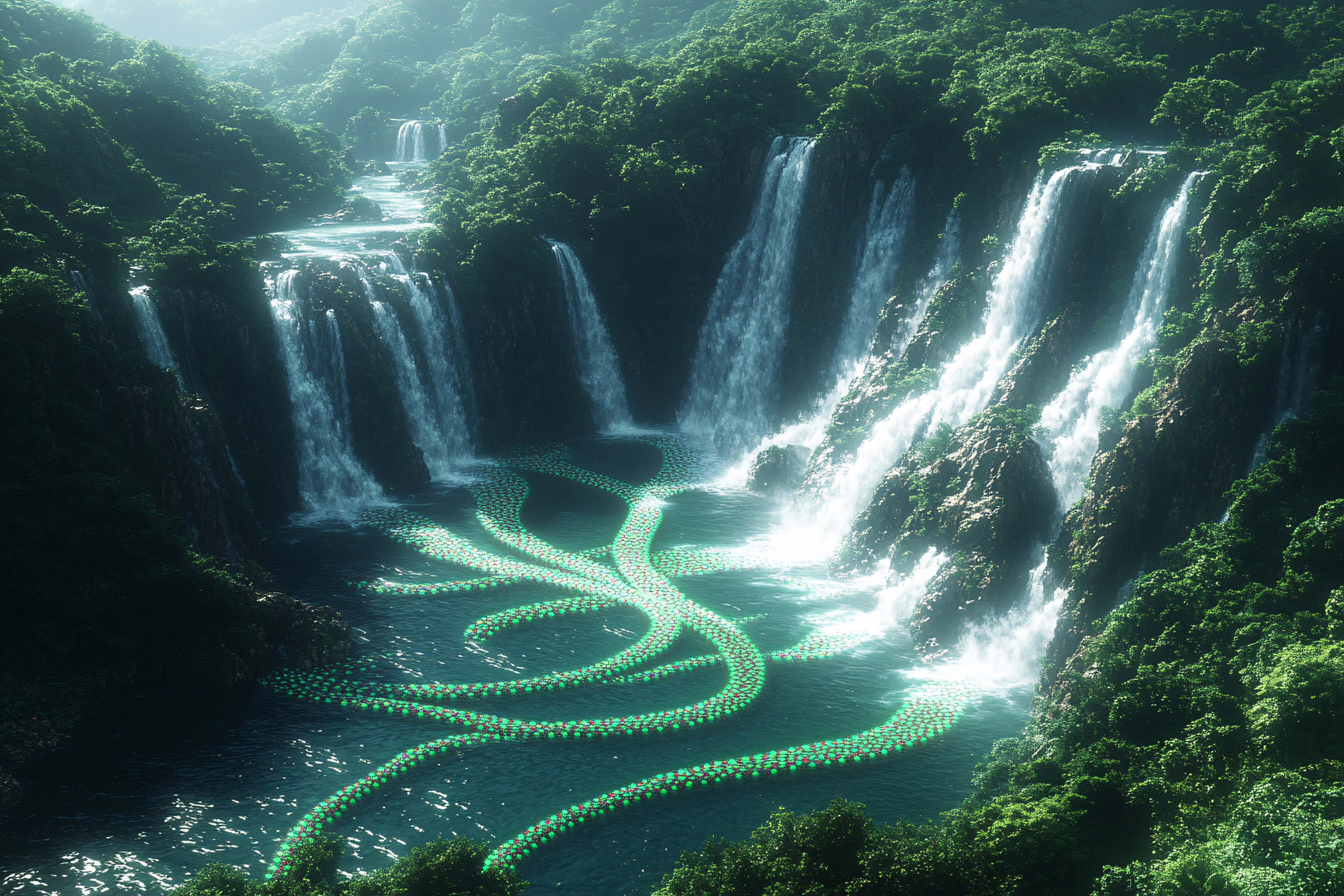 Cascading Waterfalls and Intertwined Waterways