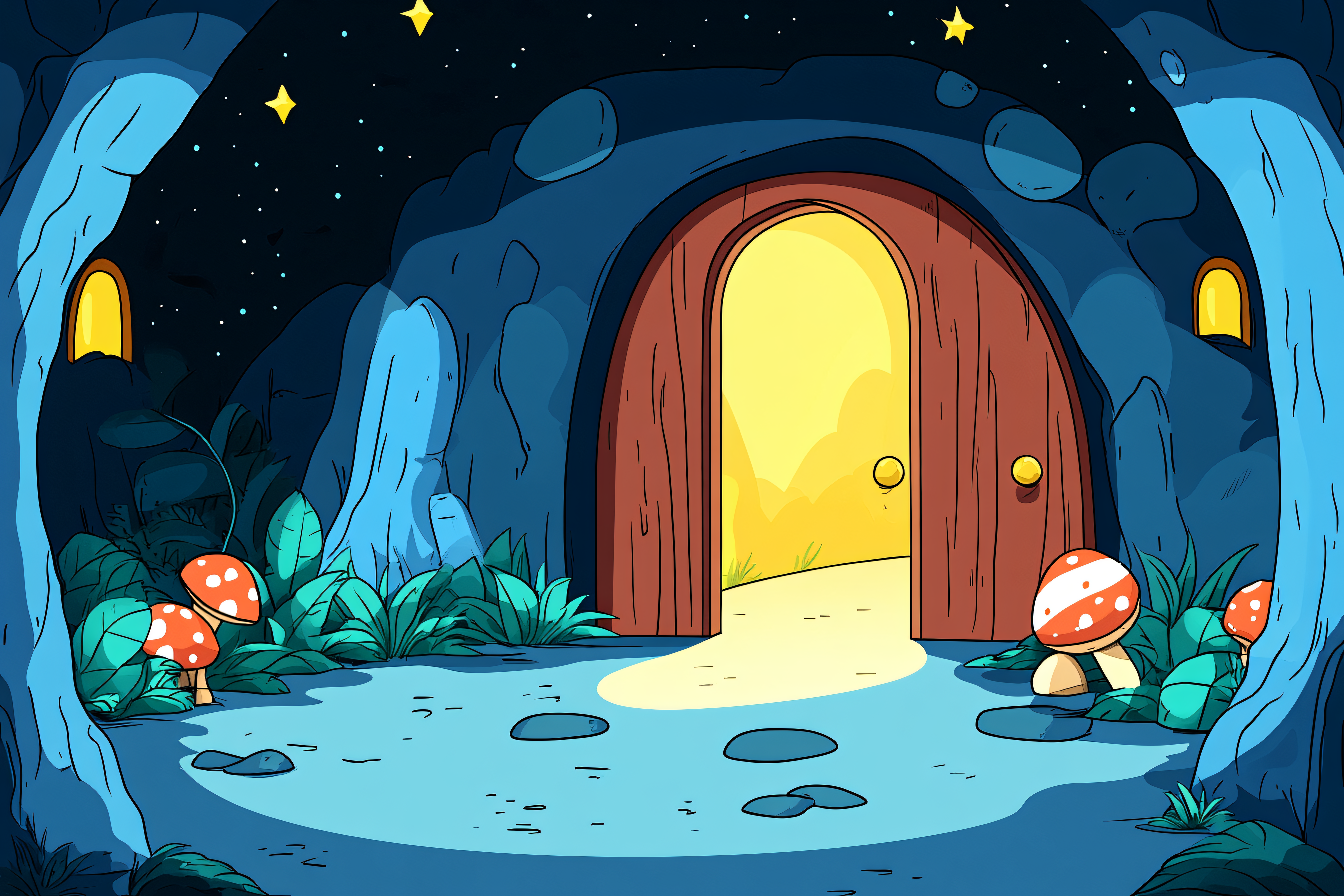 Cave Entrance At Night