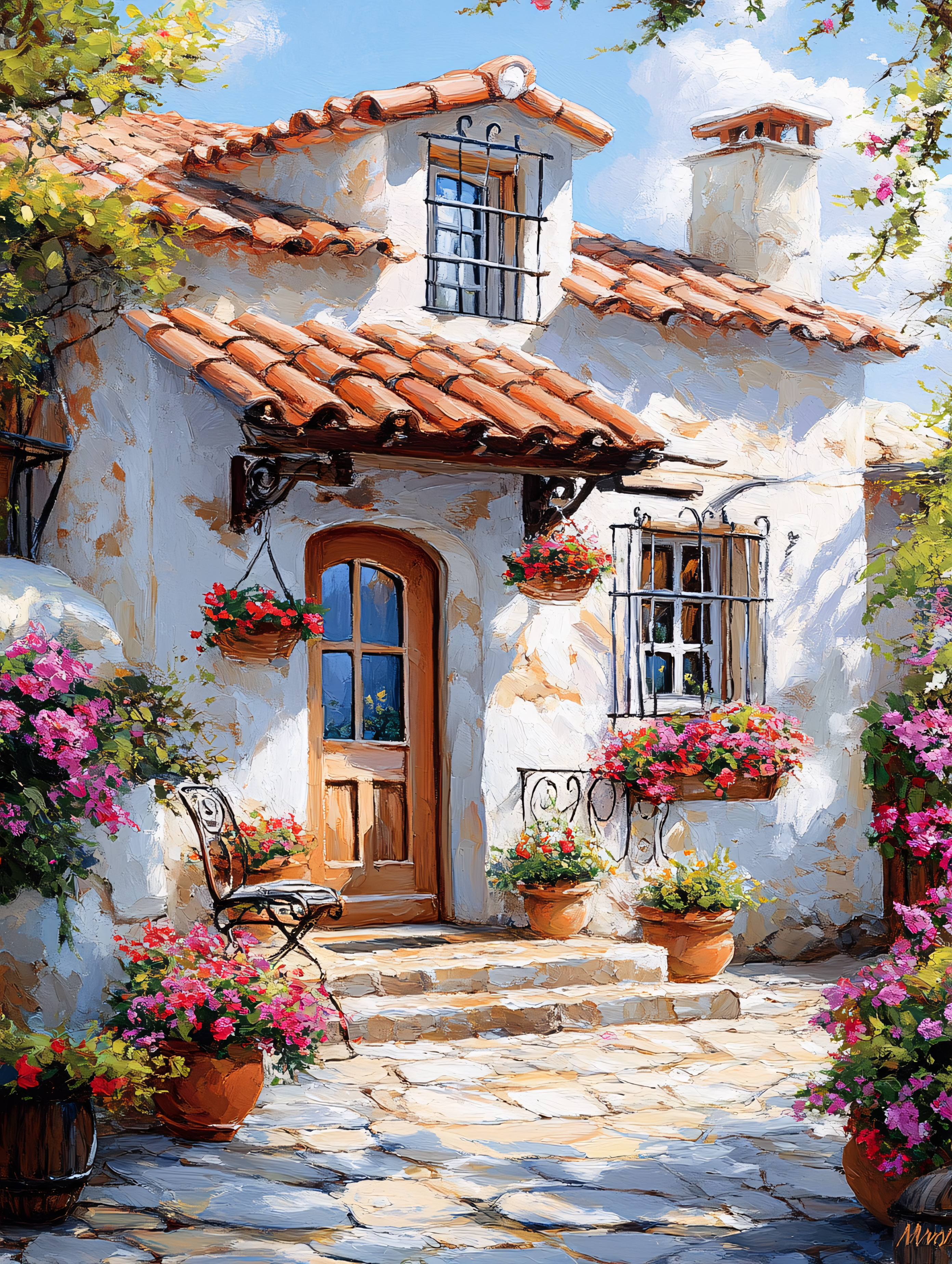 Charming Mediterranean House with Flower Pots